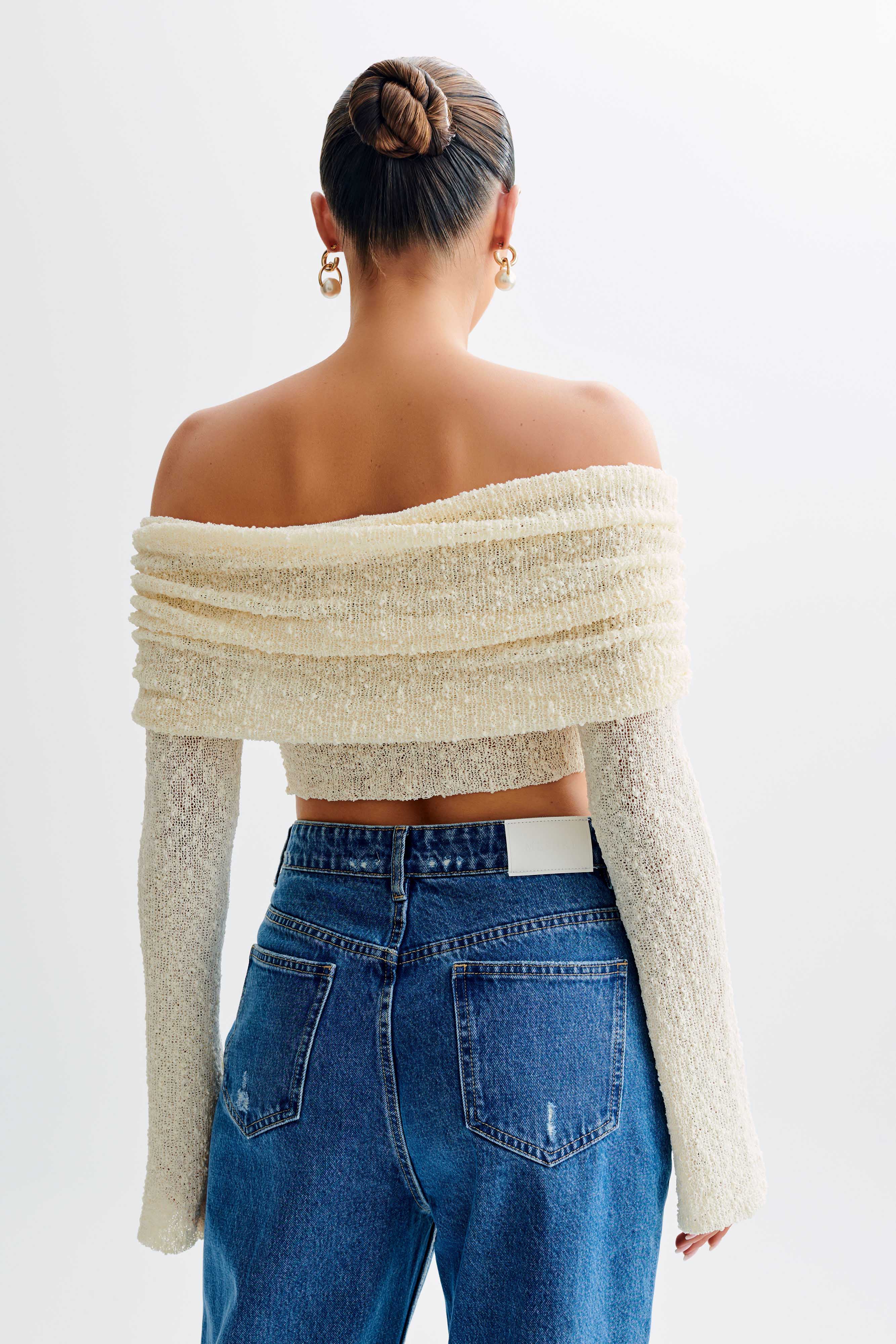 Marisol Off Shoulder Boucle Top - Ivory