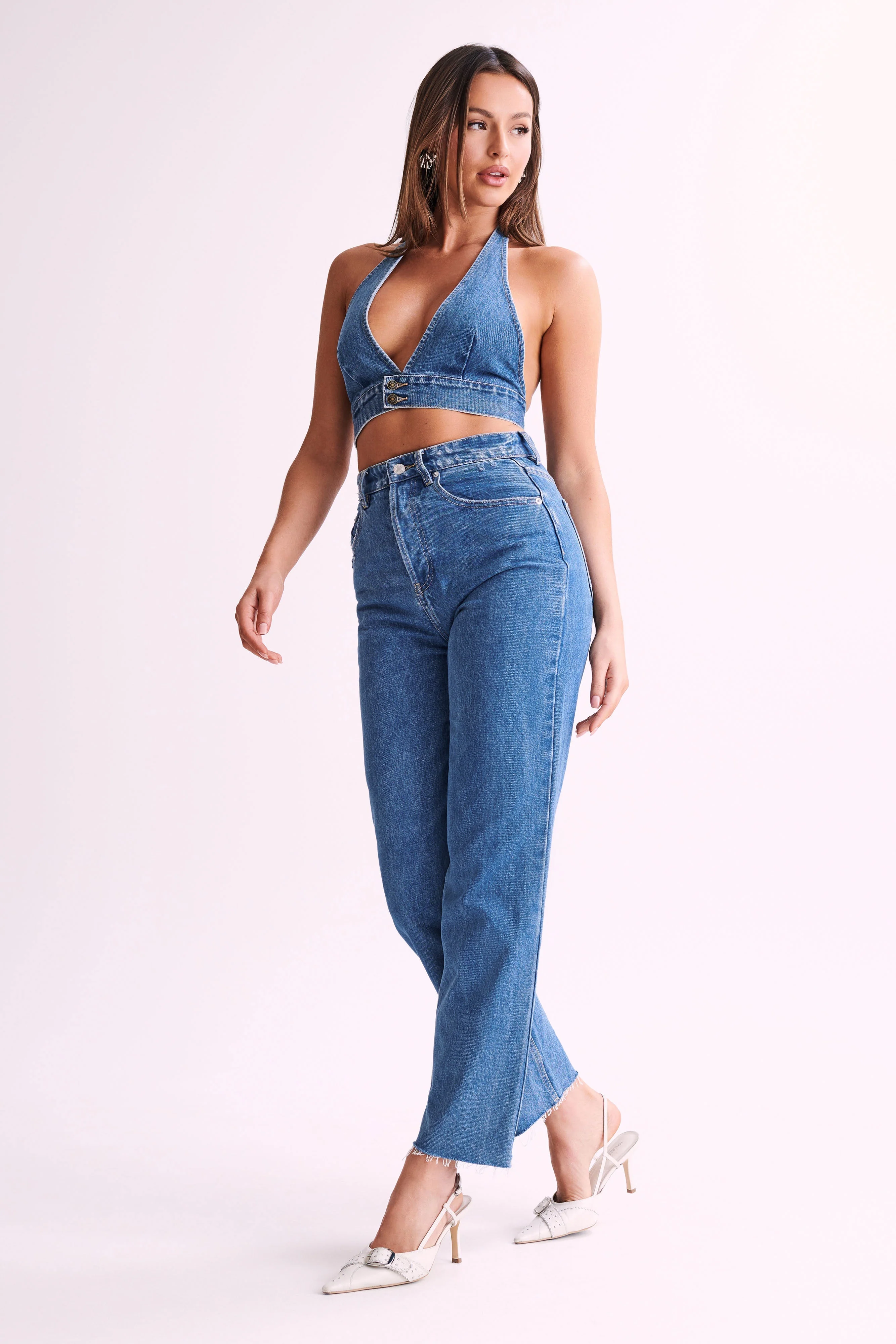 Kelly-Anne Denim Halter Top - 70'S Blue