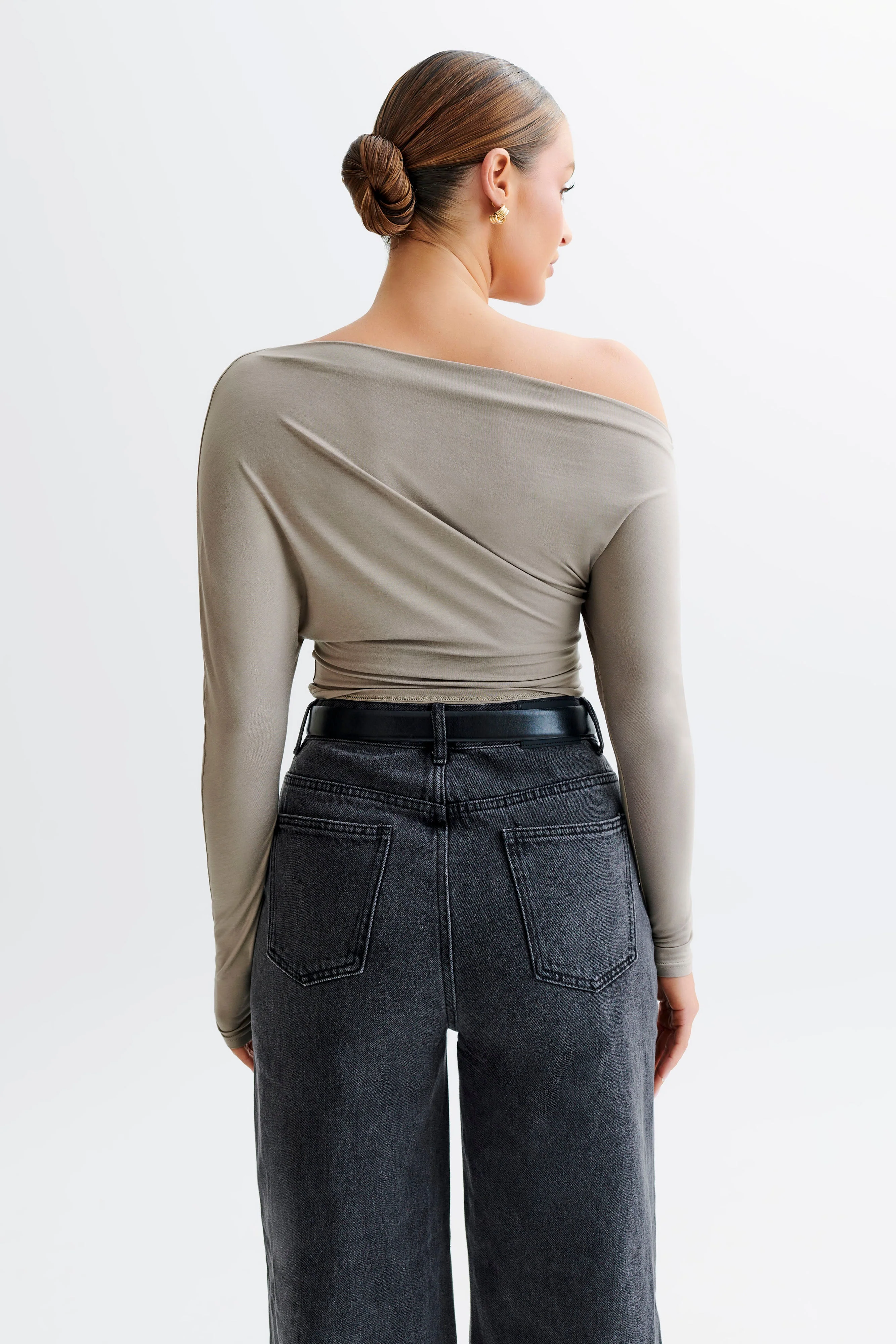 Yasmin Asymmetrical Modal Long Sleeve Top - Tawny Grey