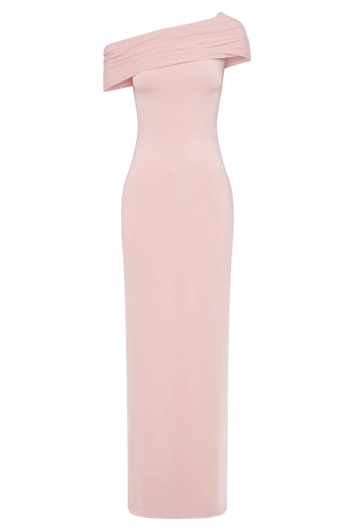 Cassandra Off Shoulder Slinky Maxi Dress - Pale Pink