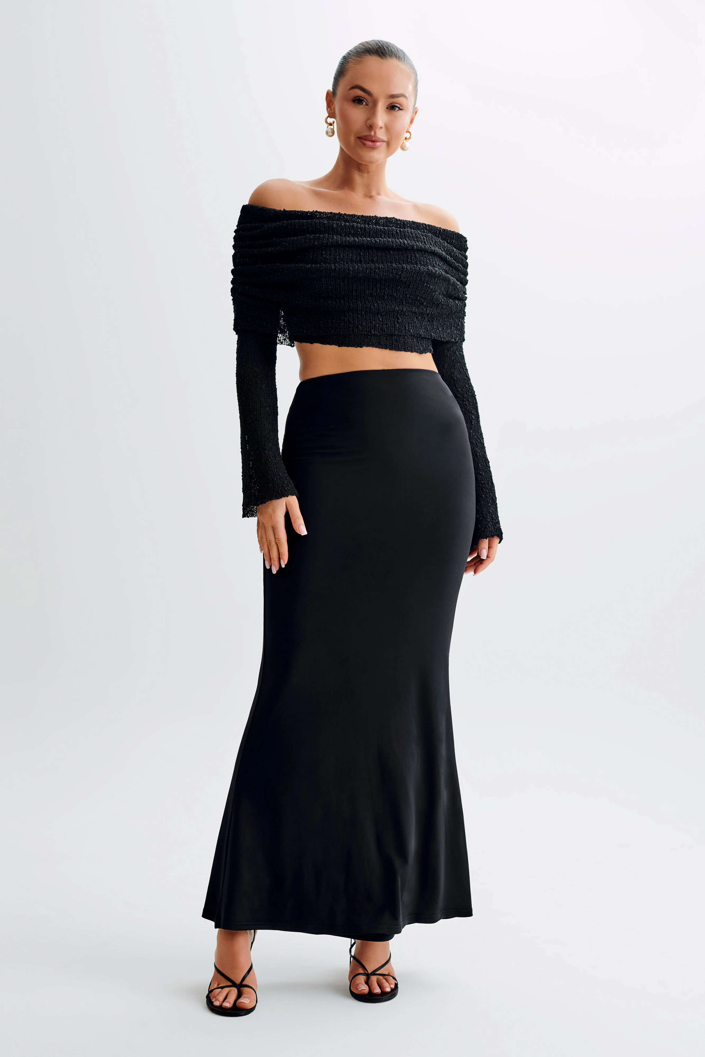 Marisol Off Shoulder Boucle Top - Black