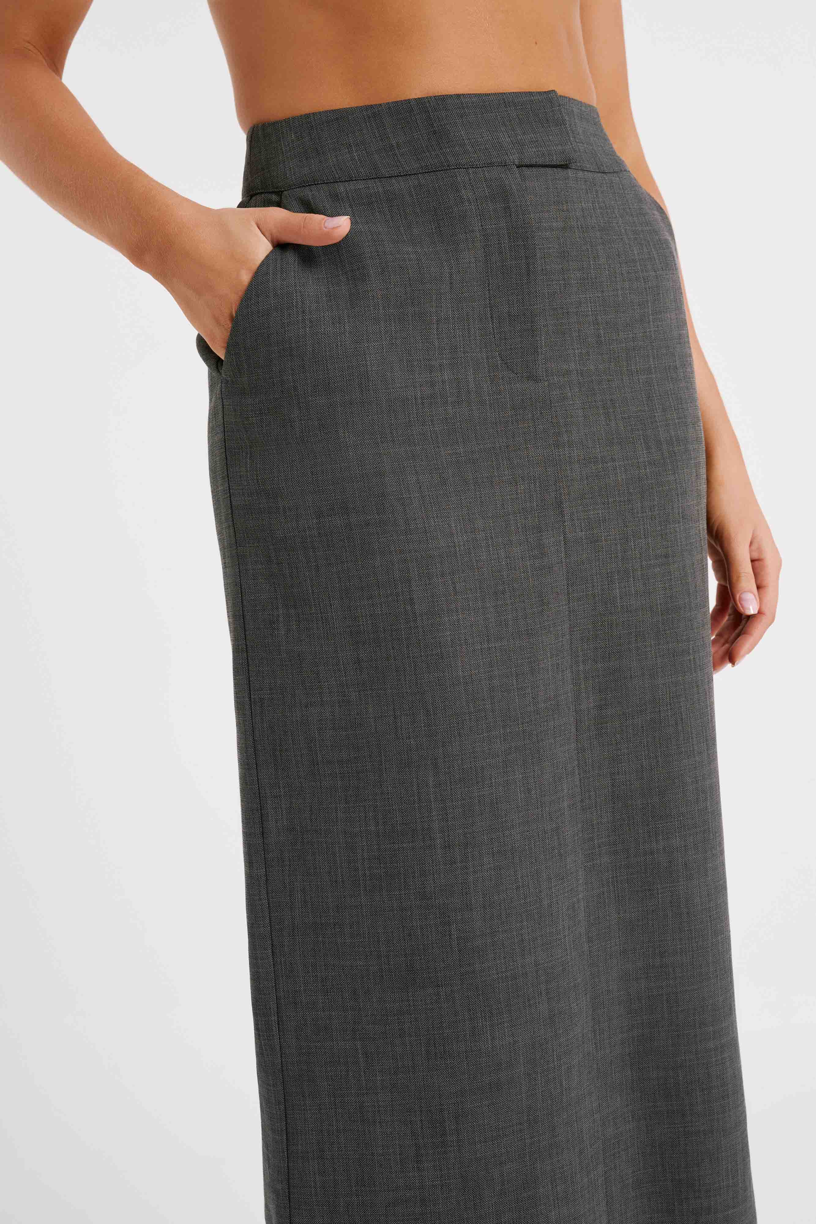 Marcie Textured Suiting Midi Skirt - Charcoal