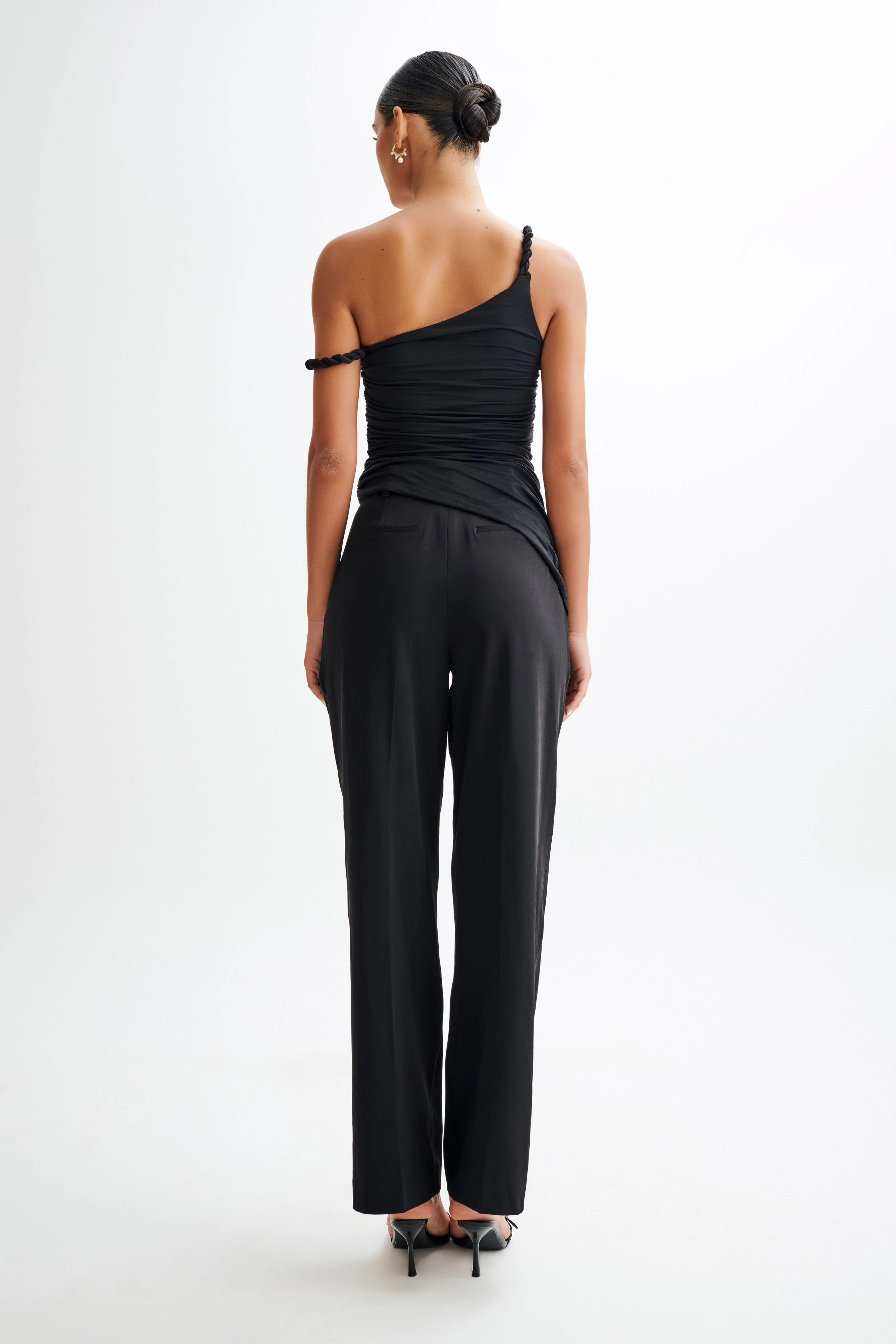 Palmira Slinky Asymmetric Sleeveless Top - Black