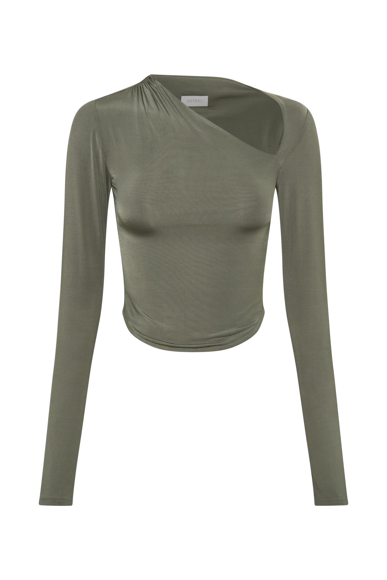 Bruna Slinky Long Sleeve Top with Cut Out - Military Olive