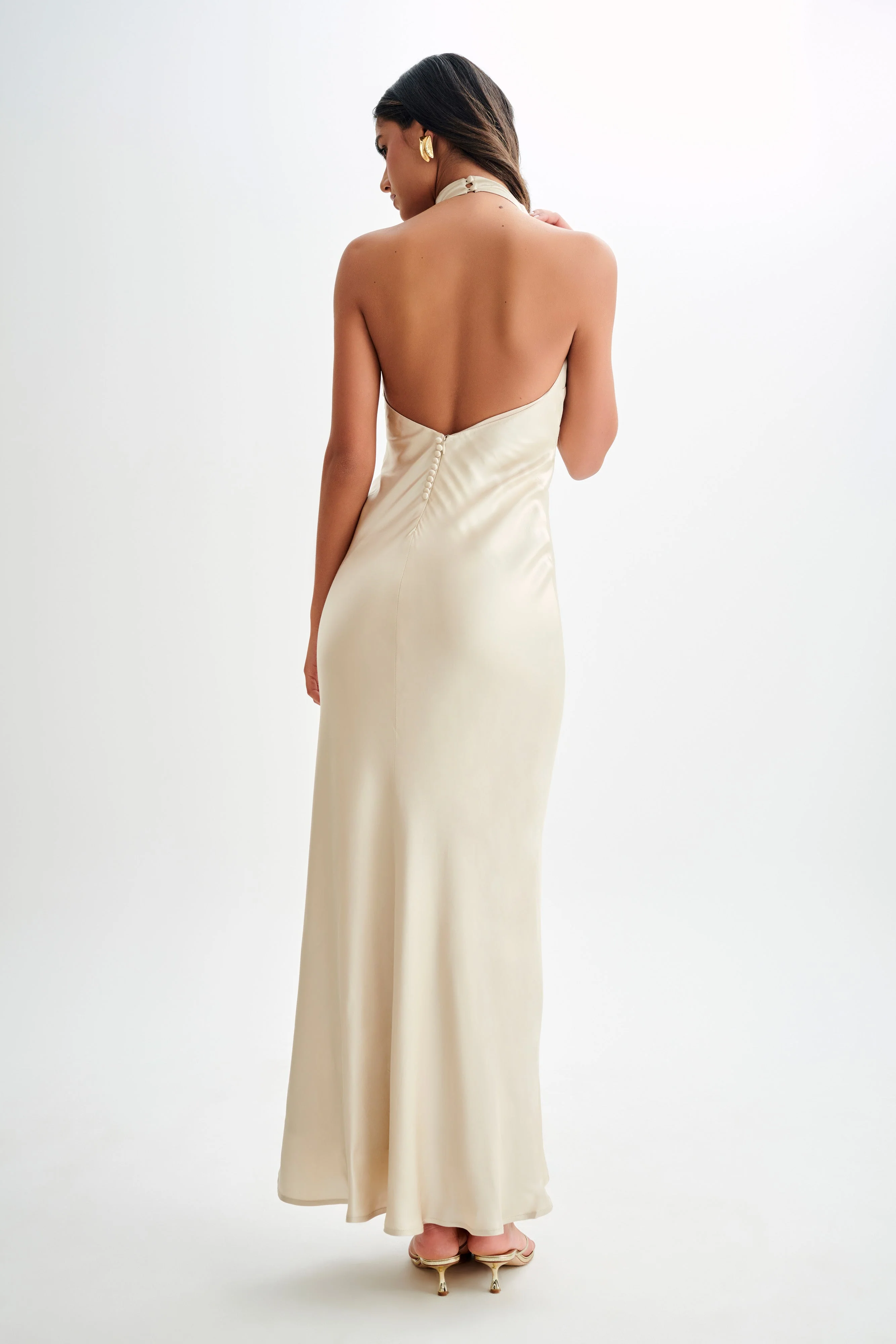 Esther Iridescent Satin Cowl Maxi Dress - Gold