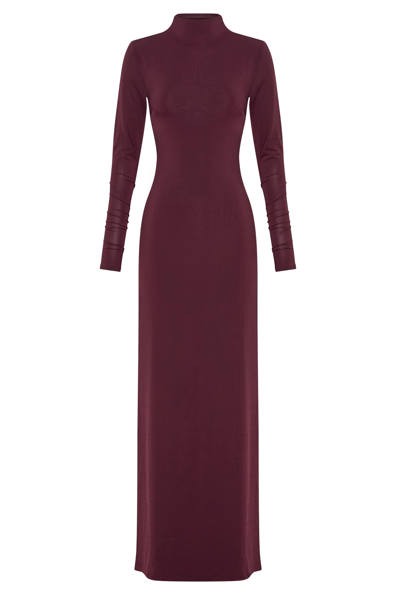 Elani Slinky High Neck Maxi Dress - Burgundy