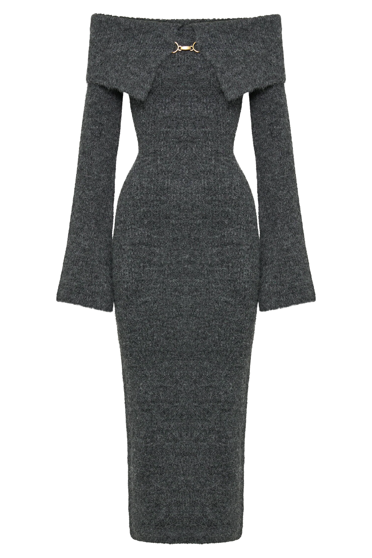 Baxter Off Shoulder Fluffy Knit Midi Dress - Charcoal