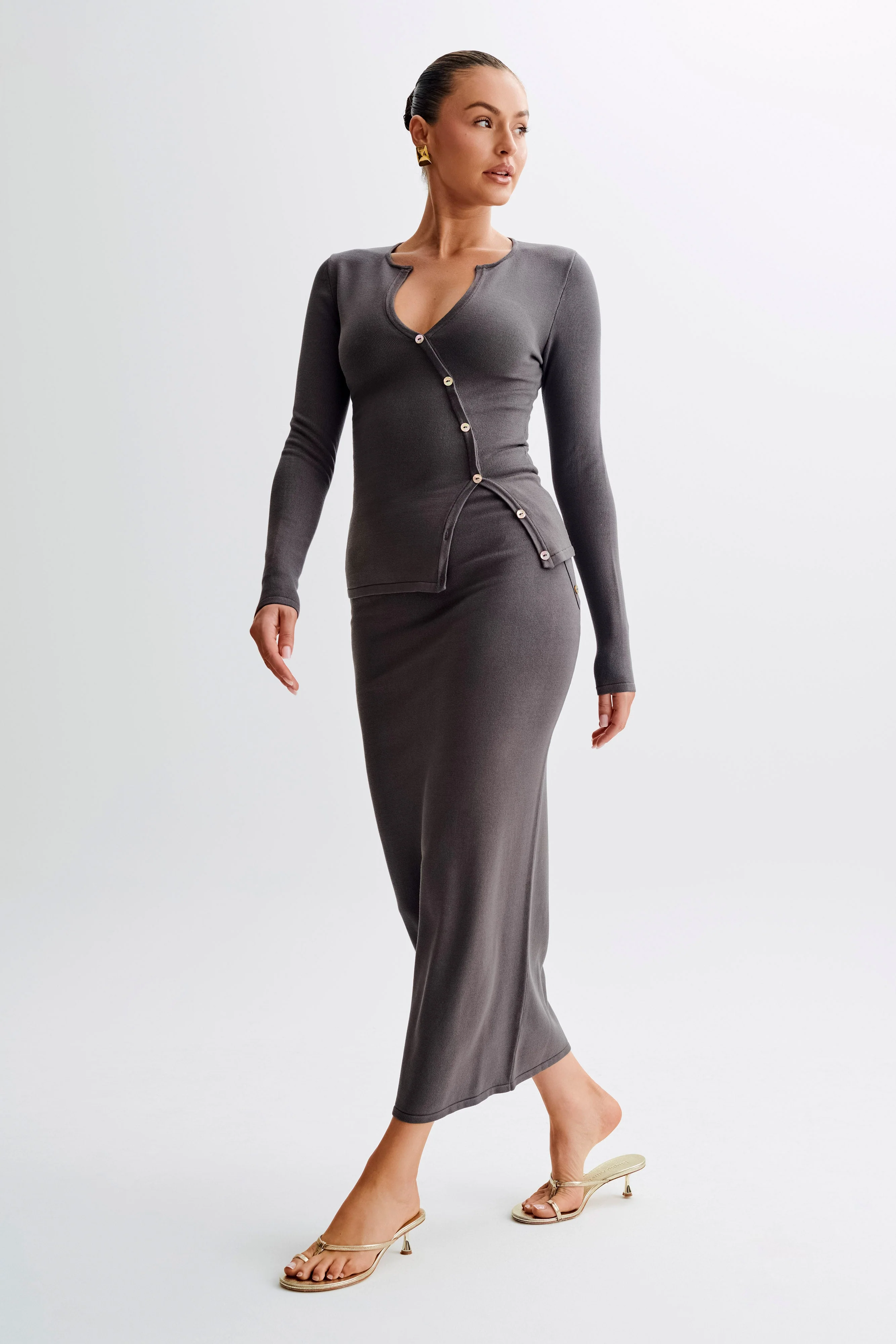 Maisie Asymmetrical Knit Top - Dark Charcoal