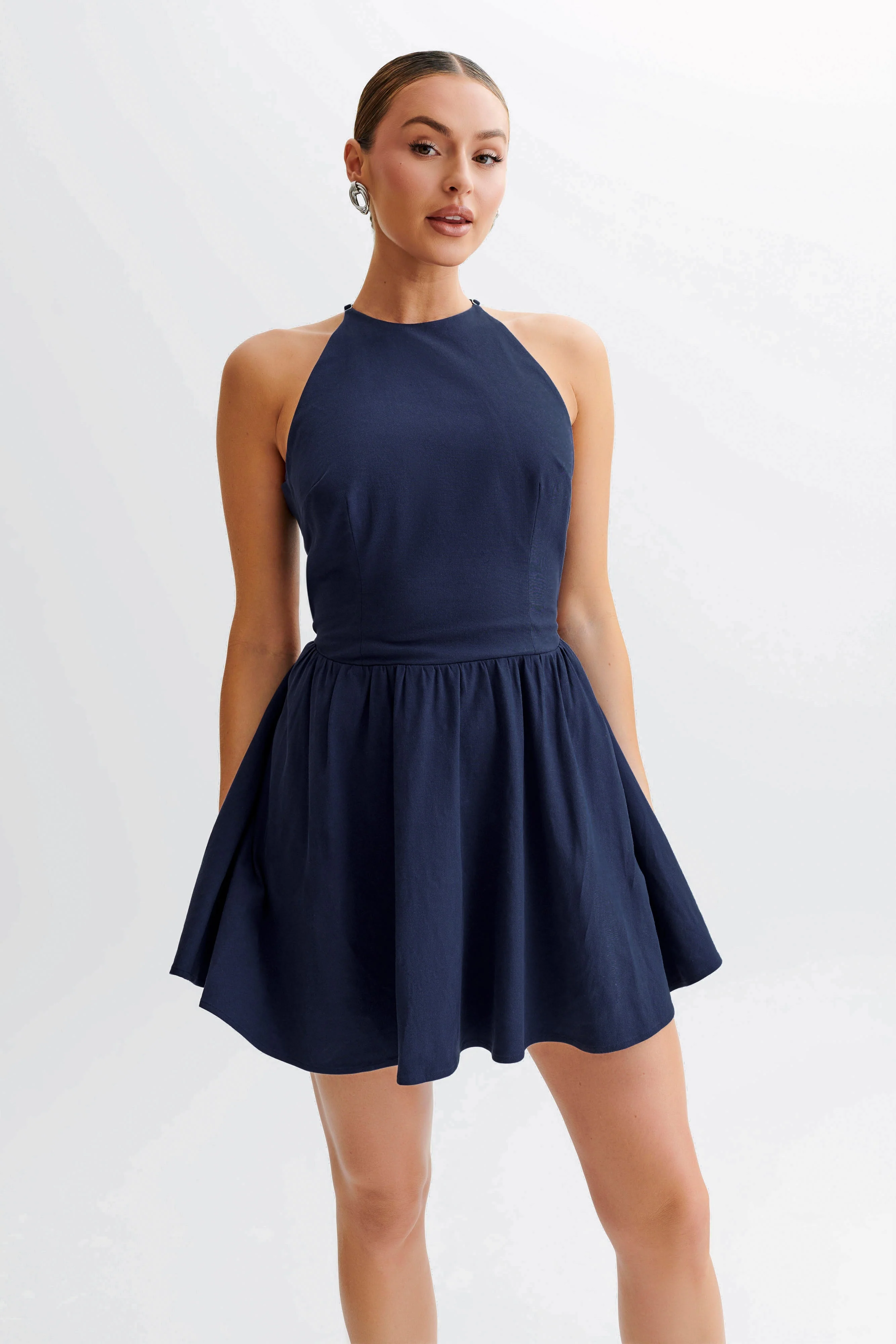 Carolina Cotton Halter Mini Dress - Navy