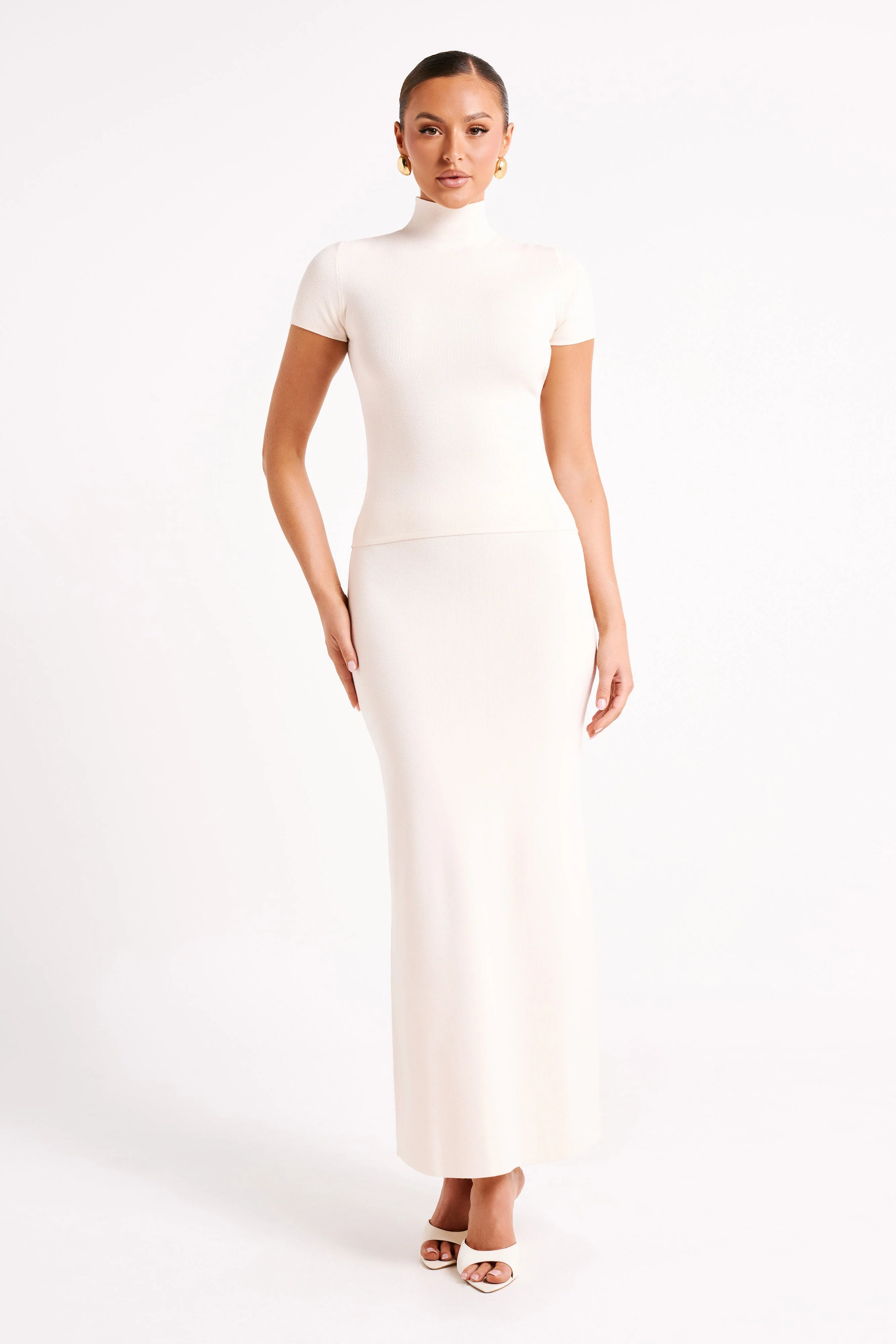 Marianna Ribbed High Neck Top - Ivory