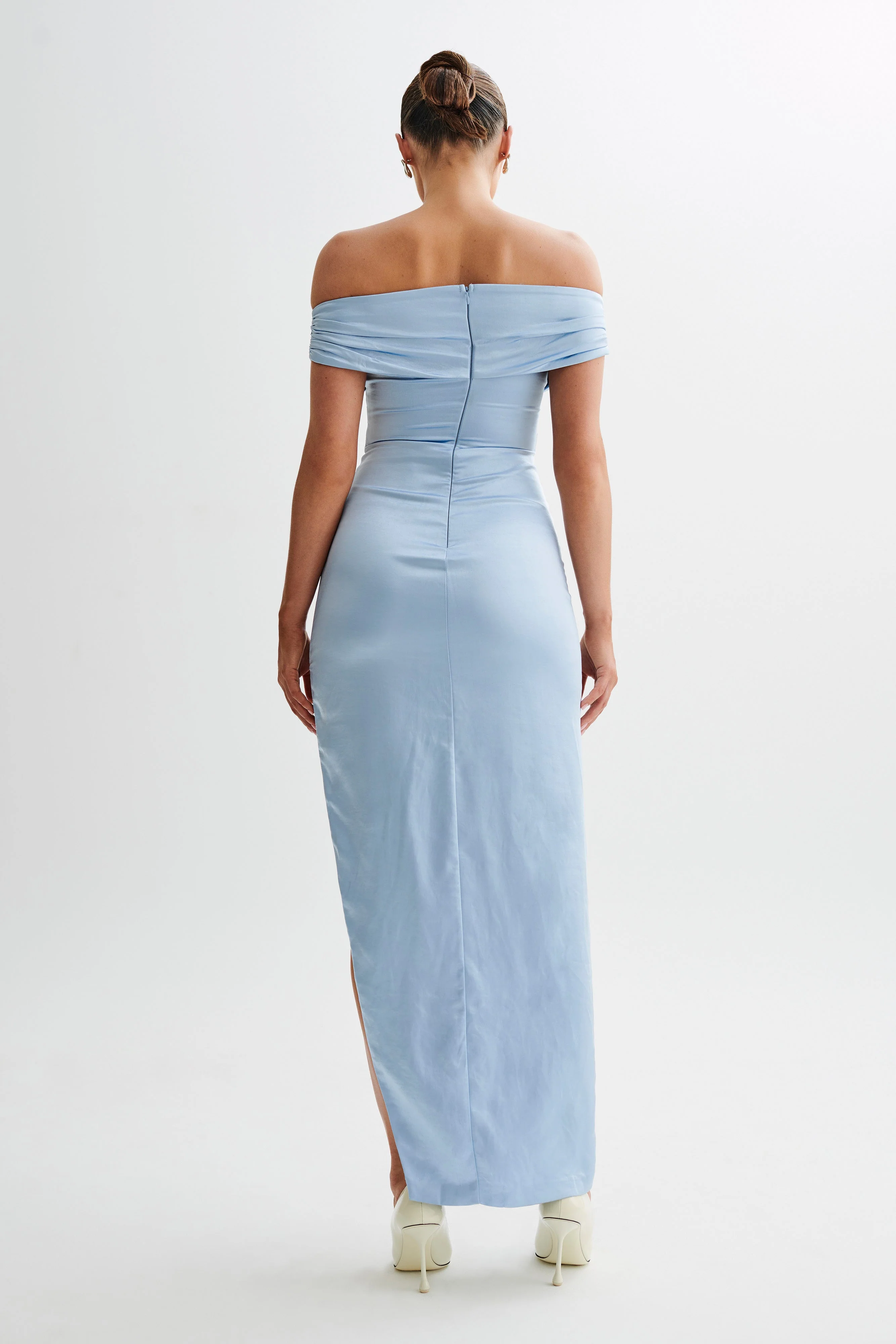 Harley Off Shoulder Satin Maxi Dress - Cornflower Blue