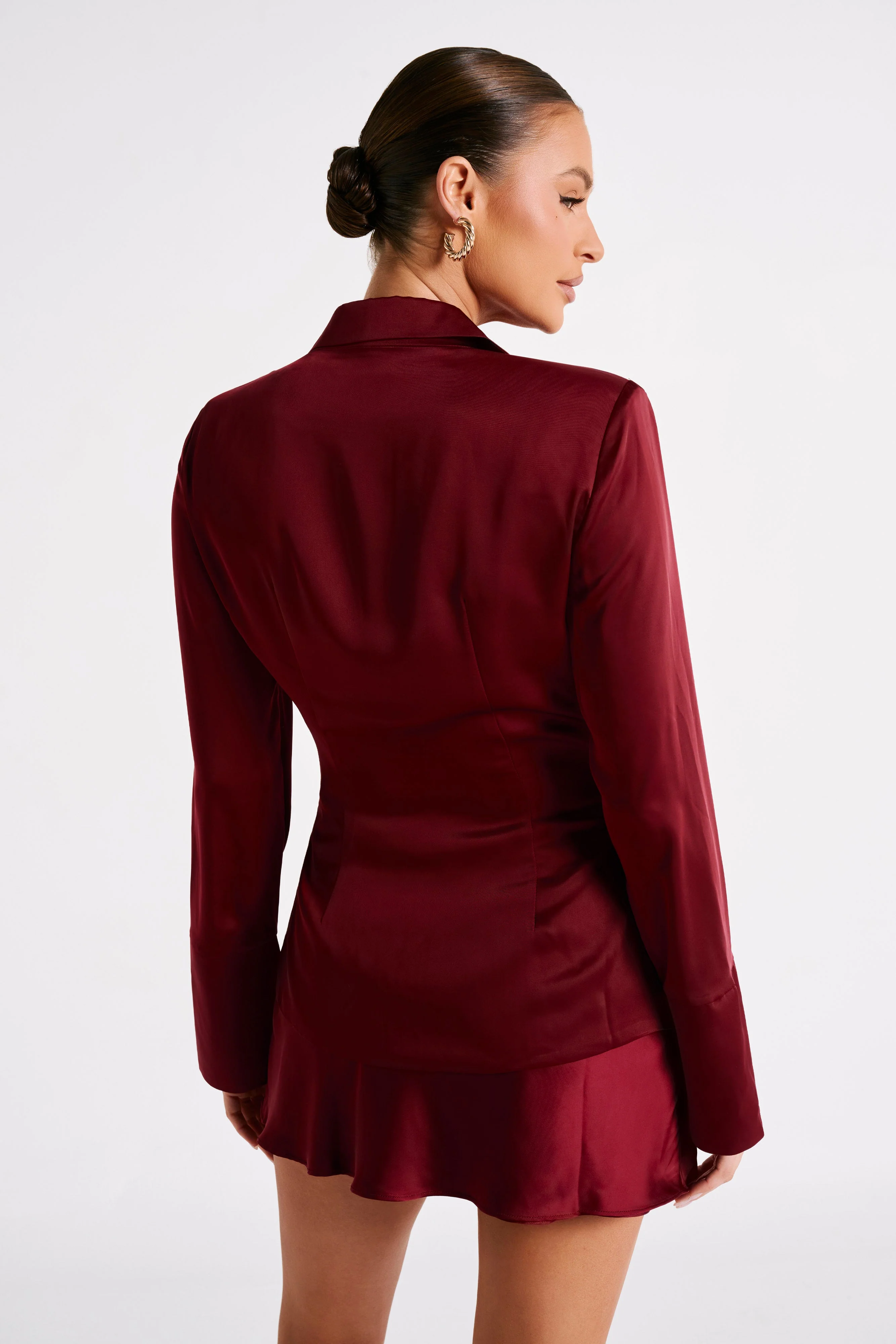 Hartley Satin Collared Shirt - Berry