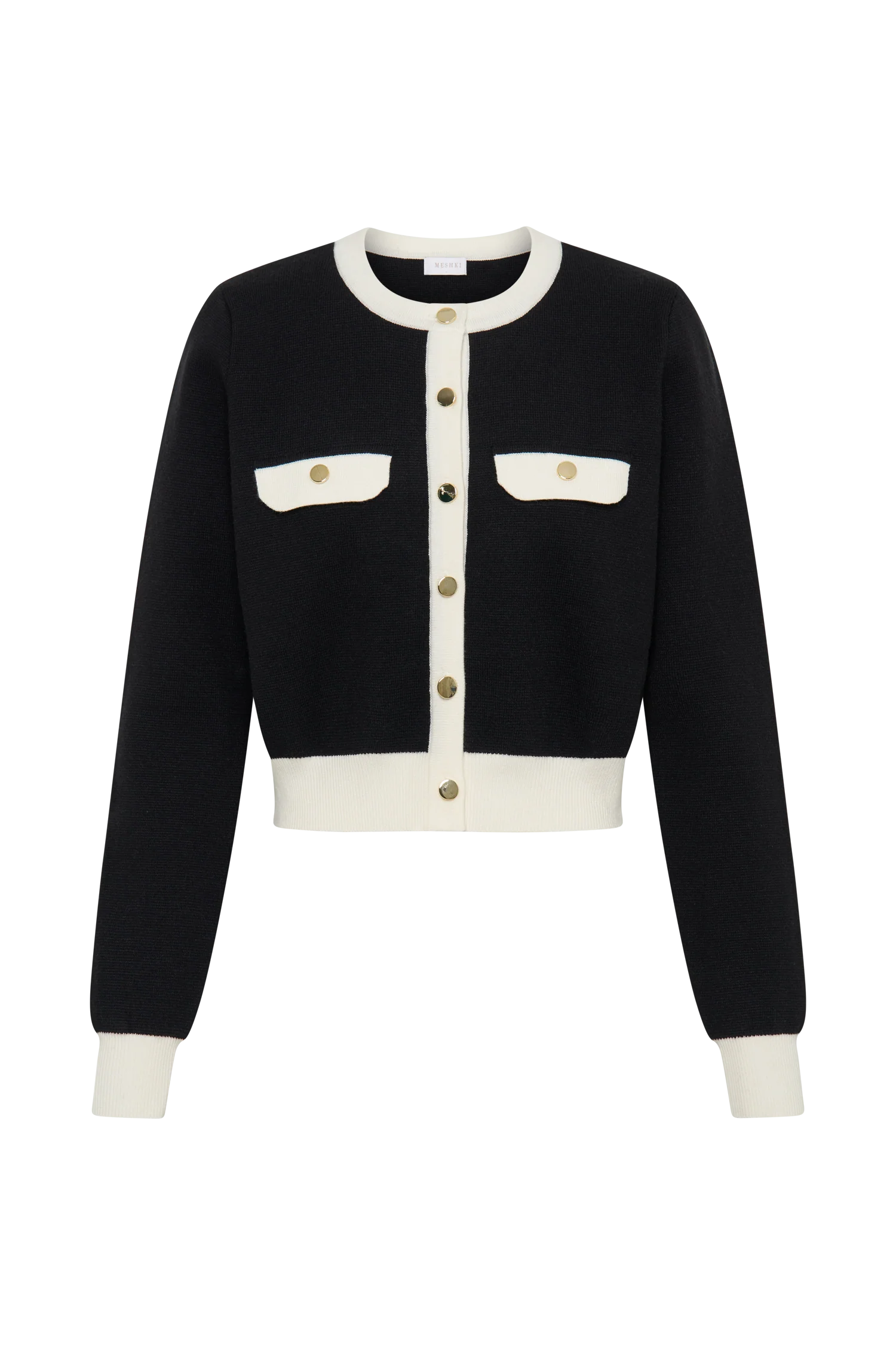 Tabitha Contrast Knit Cardigan - Black
