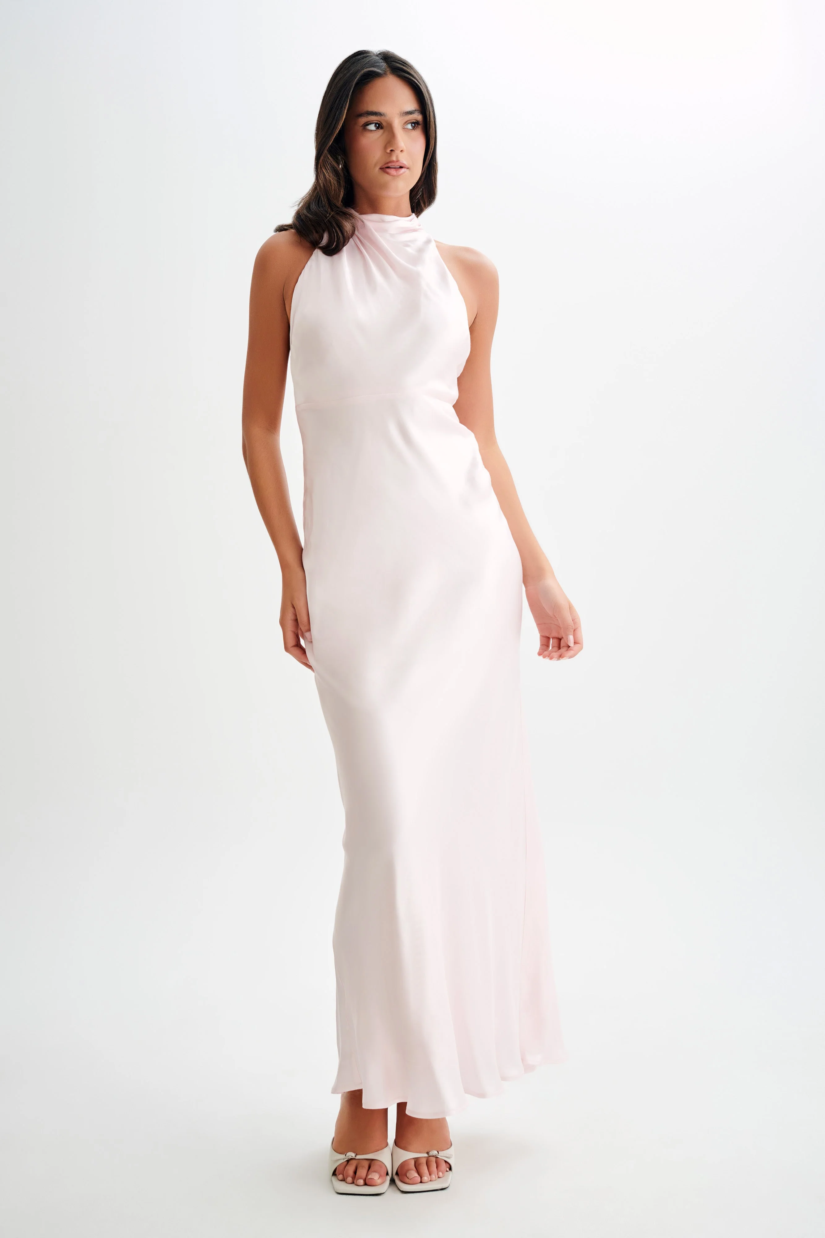 Esther Iridescent Satin Cowl Maxi Dress - Pale Pink