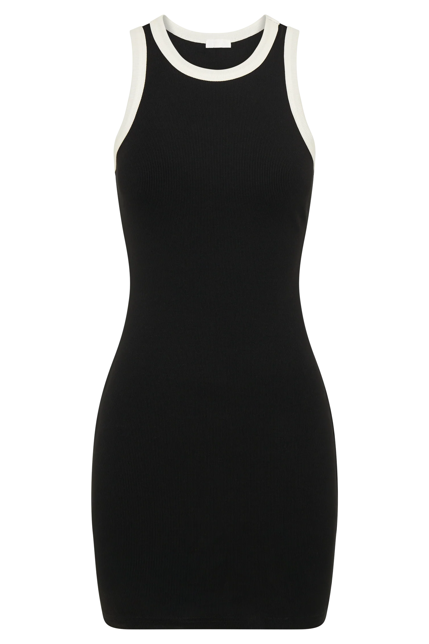 Tina Ribbed Racer Neck Mini Dress - Black