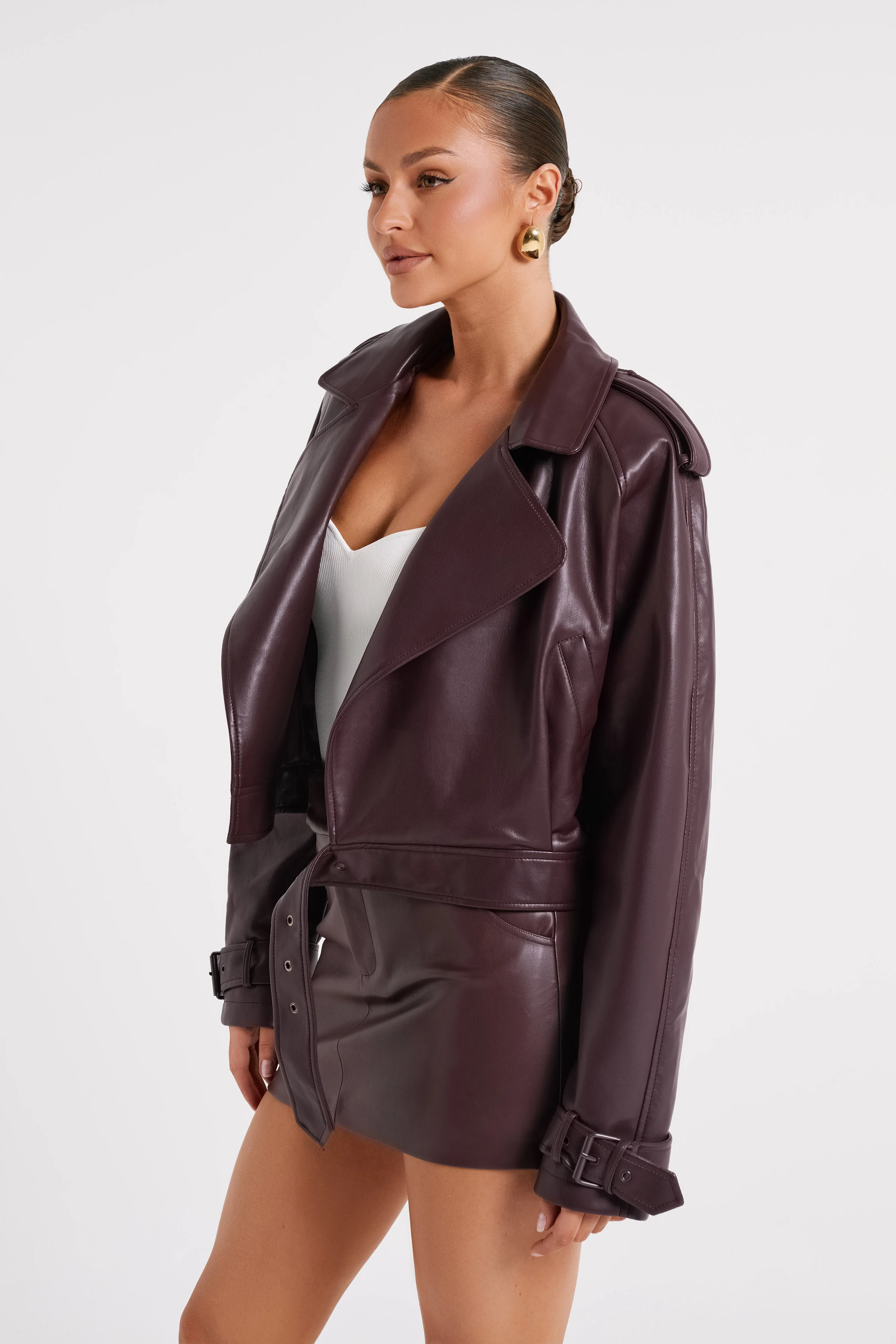 Taylor Oversized Faux Leather Jacket - Plum