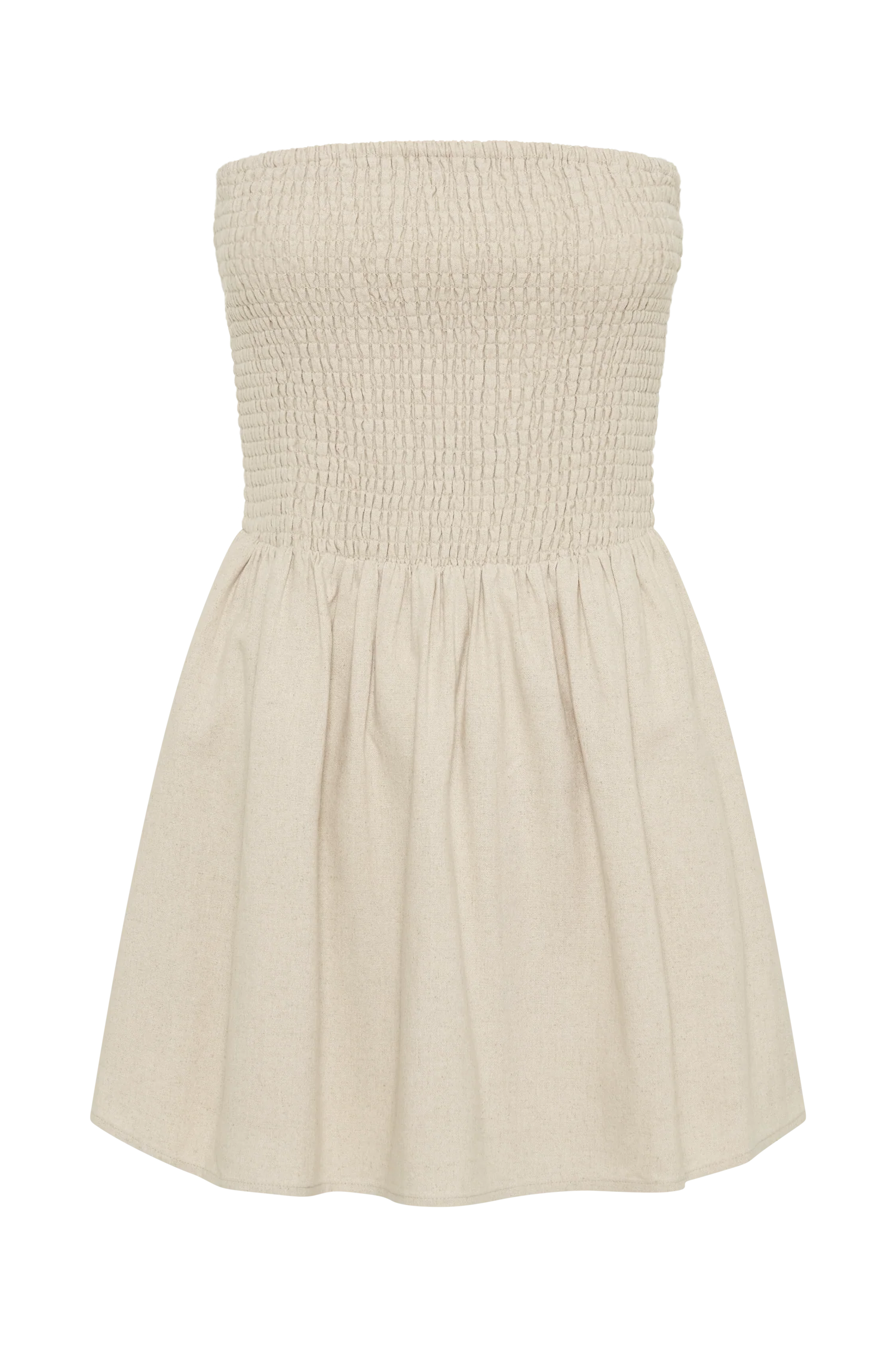 Holland Linen Shirring Mini Dress - Natural