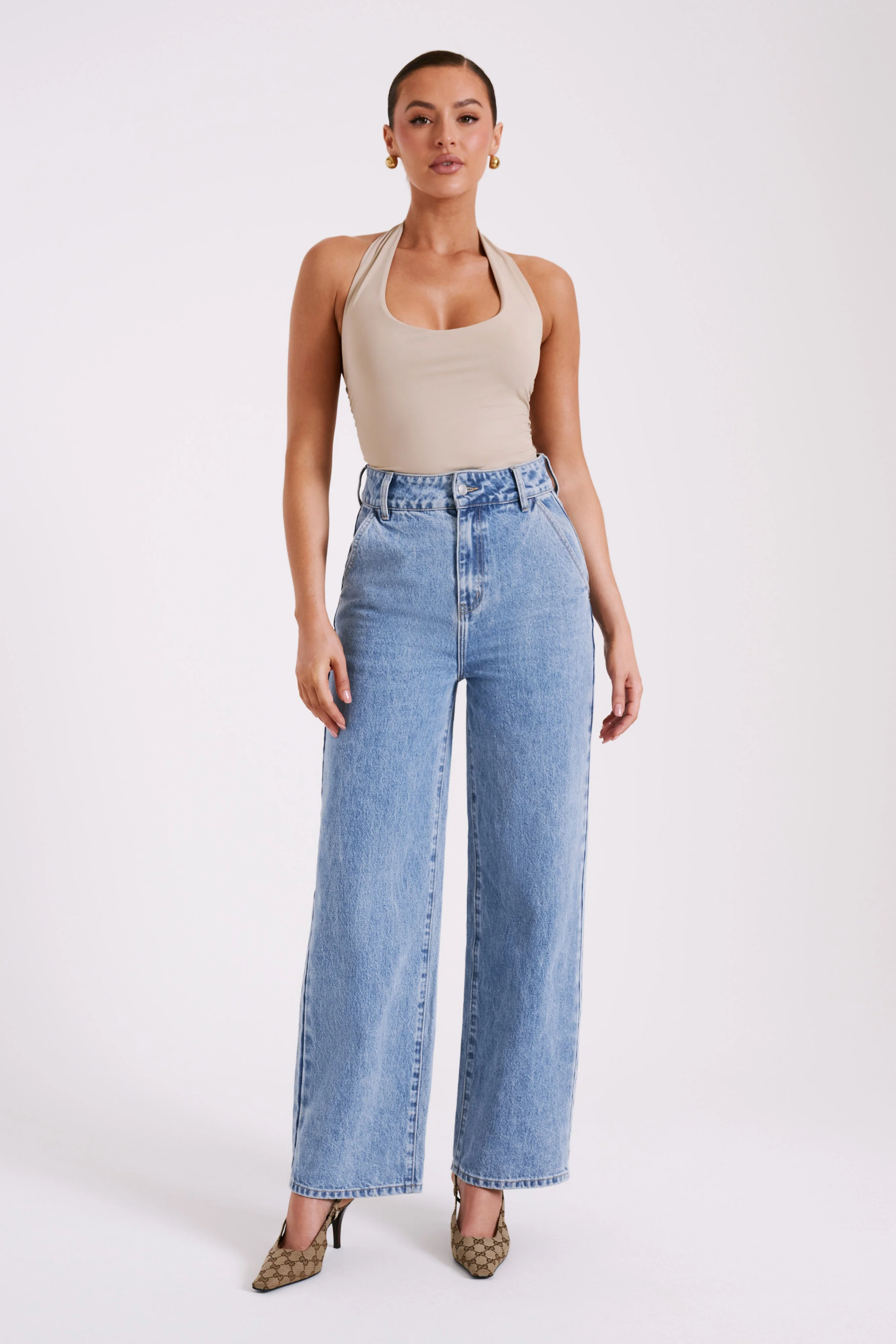 Marie Recycled Nylon Halter Top - Taupe