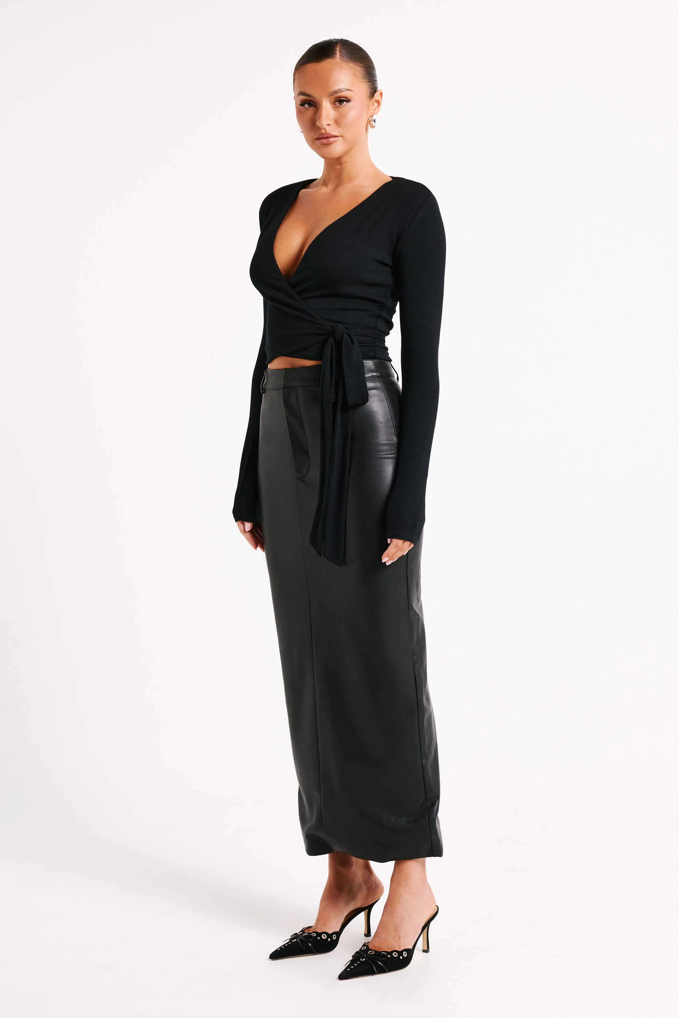 Lottie Faux Leather Maxi Skirt - Black