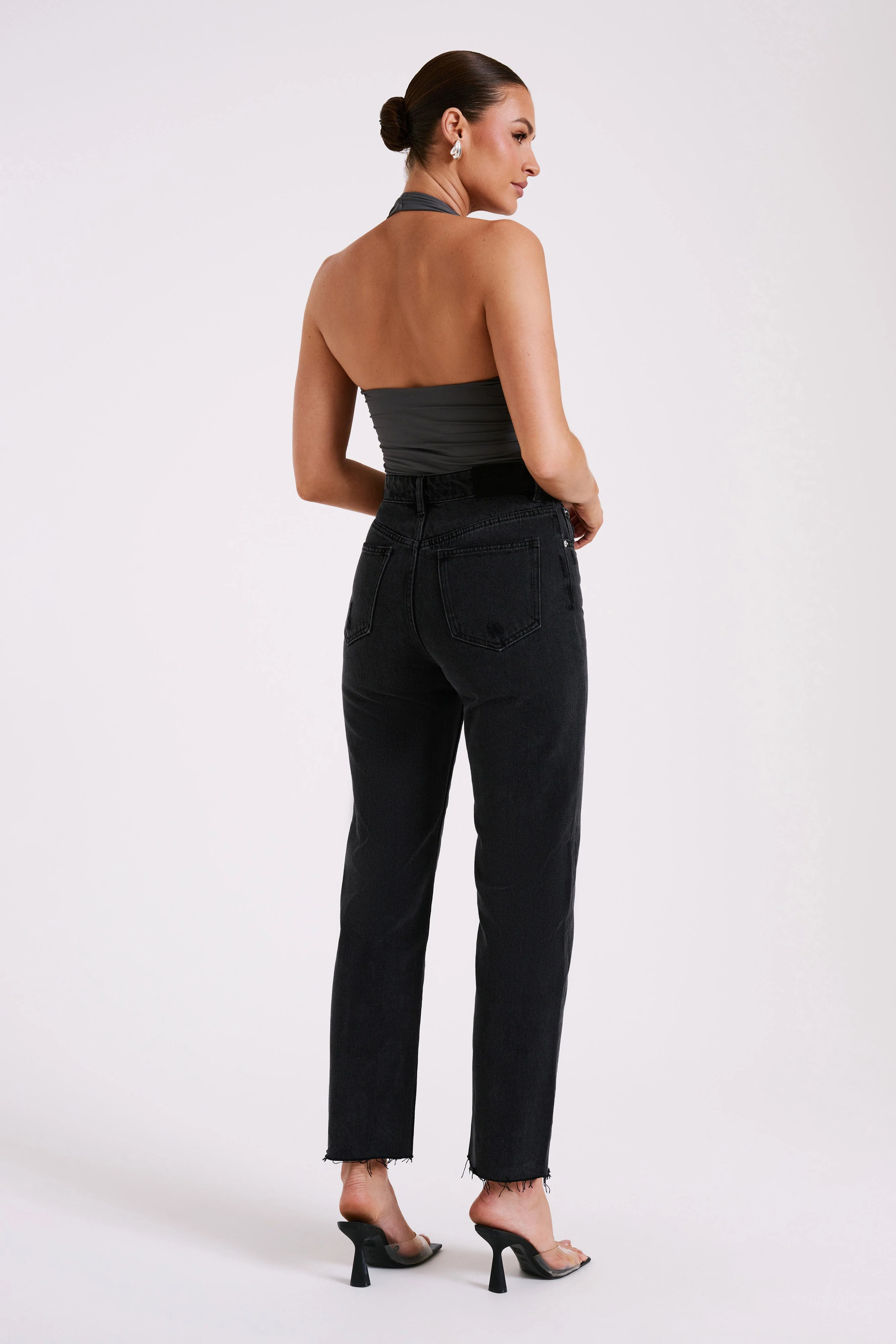 Marie Recycled Nylon Halter Top - Charcoal