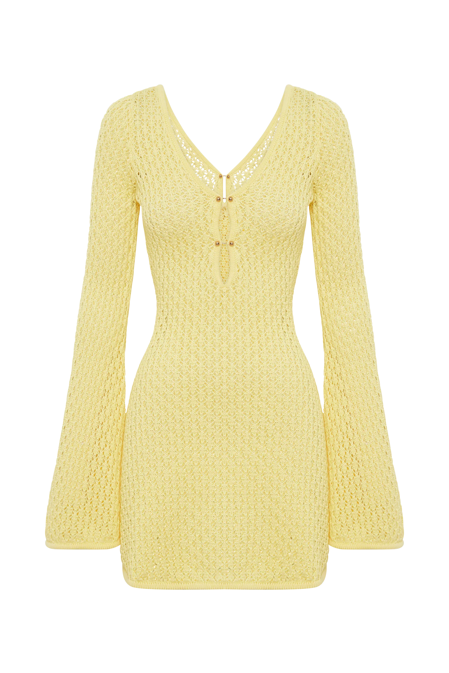 Kayleigh Crochet Knit Mini Dress - Lemon