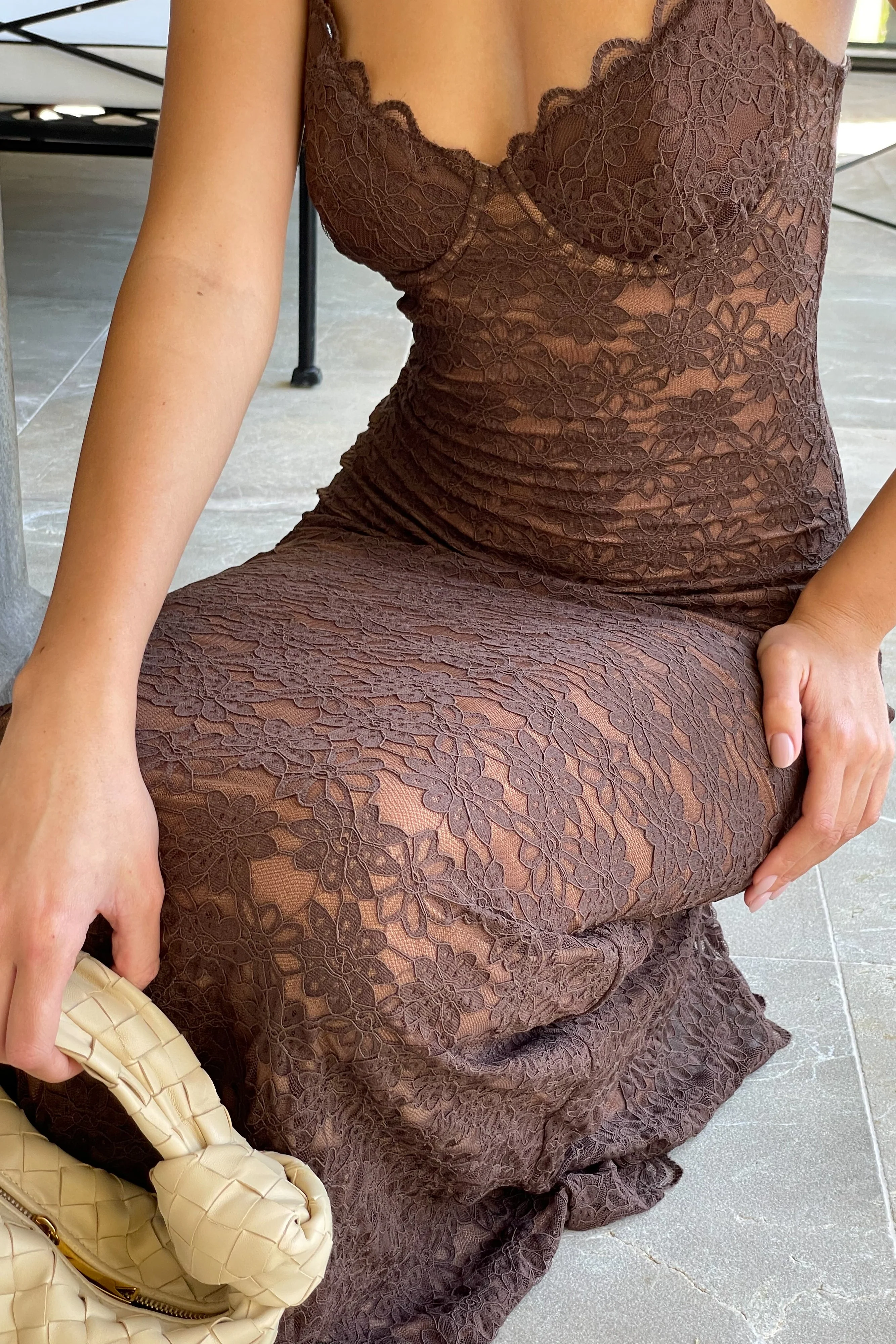 Joelle Lace Cupped Maxi Dress - Chocolate