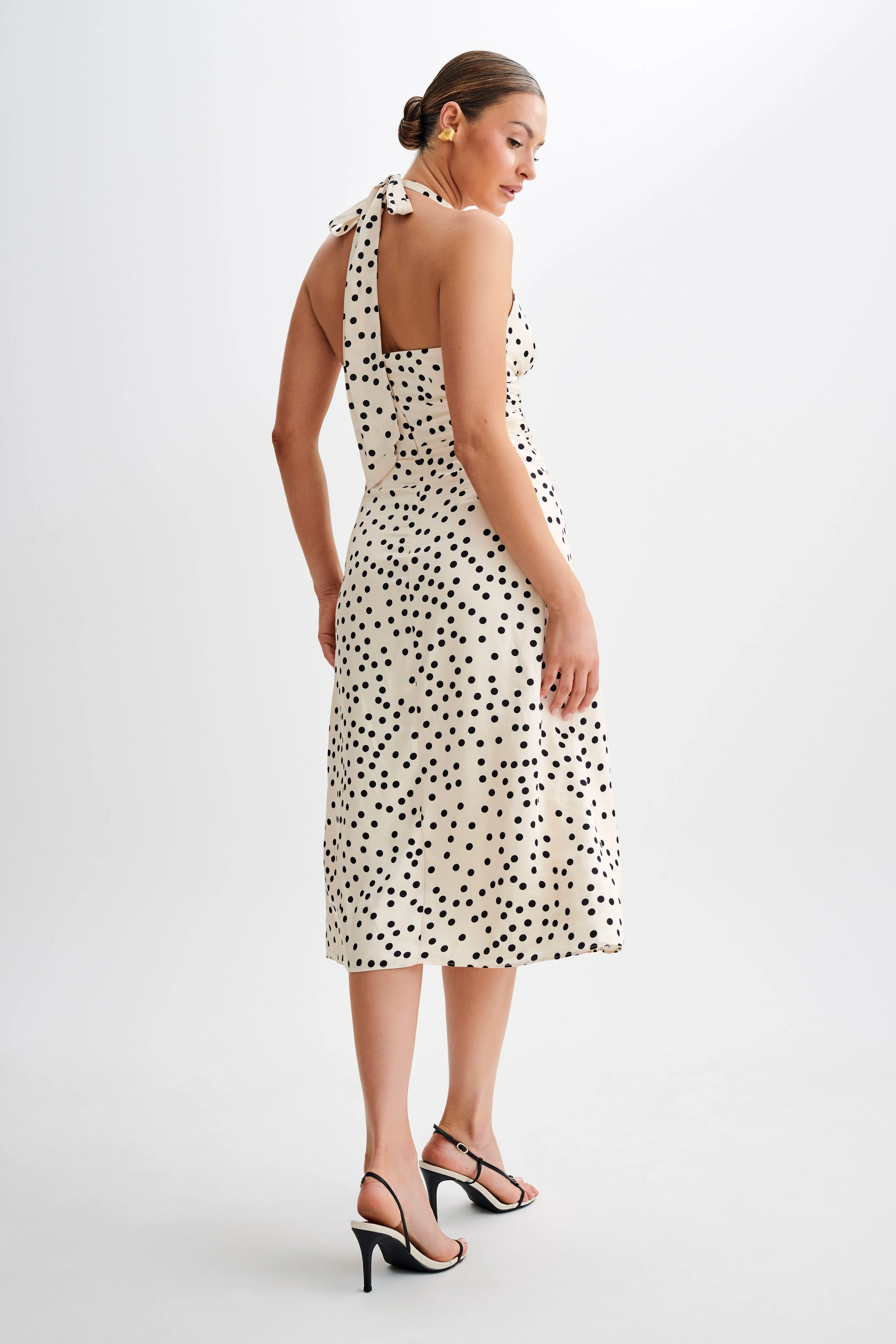 Marguerite Satin Halter Midi Dress - Polkadot
