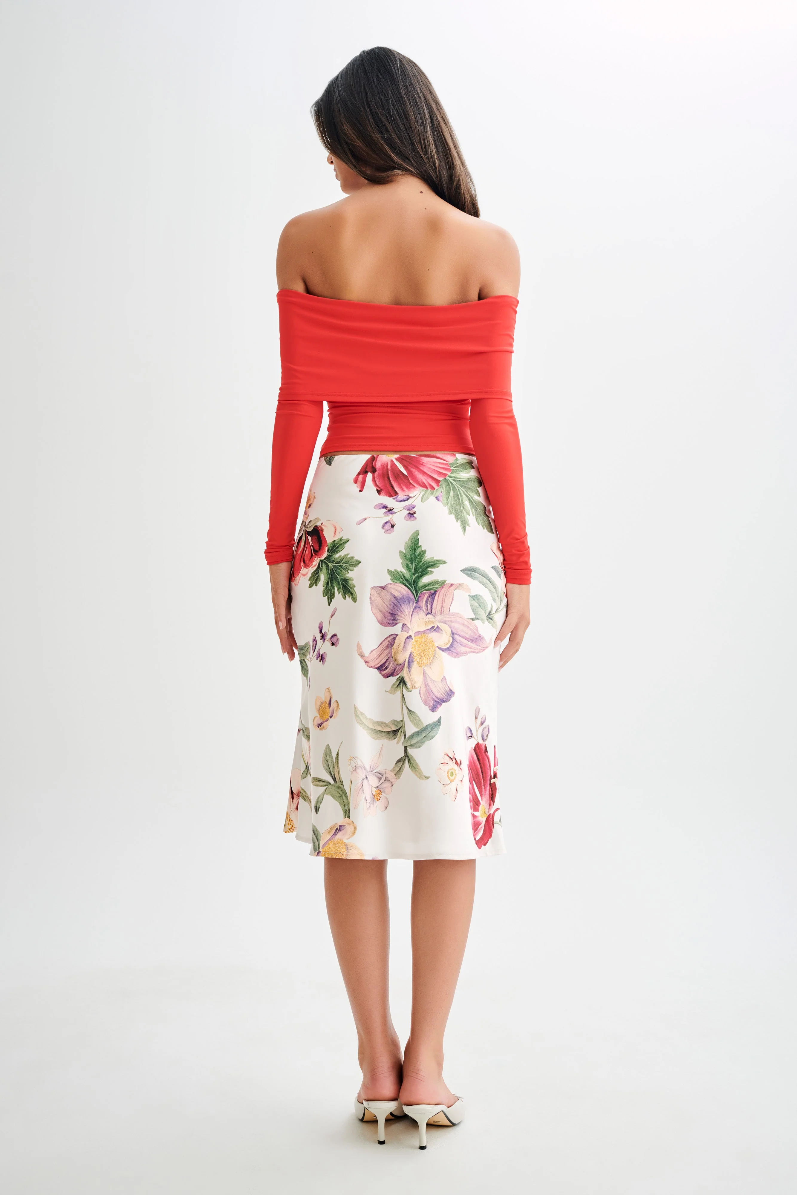 Prue Ruched Off Shoulder Long Sleeve Top - Pomegranate