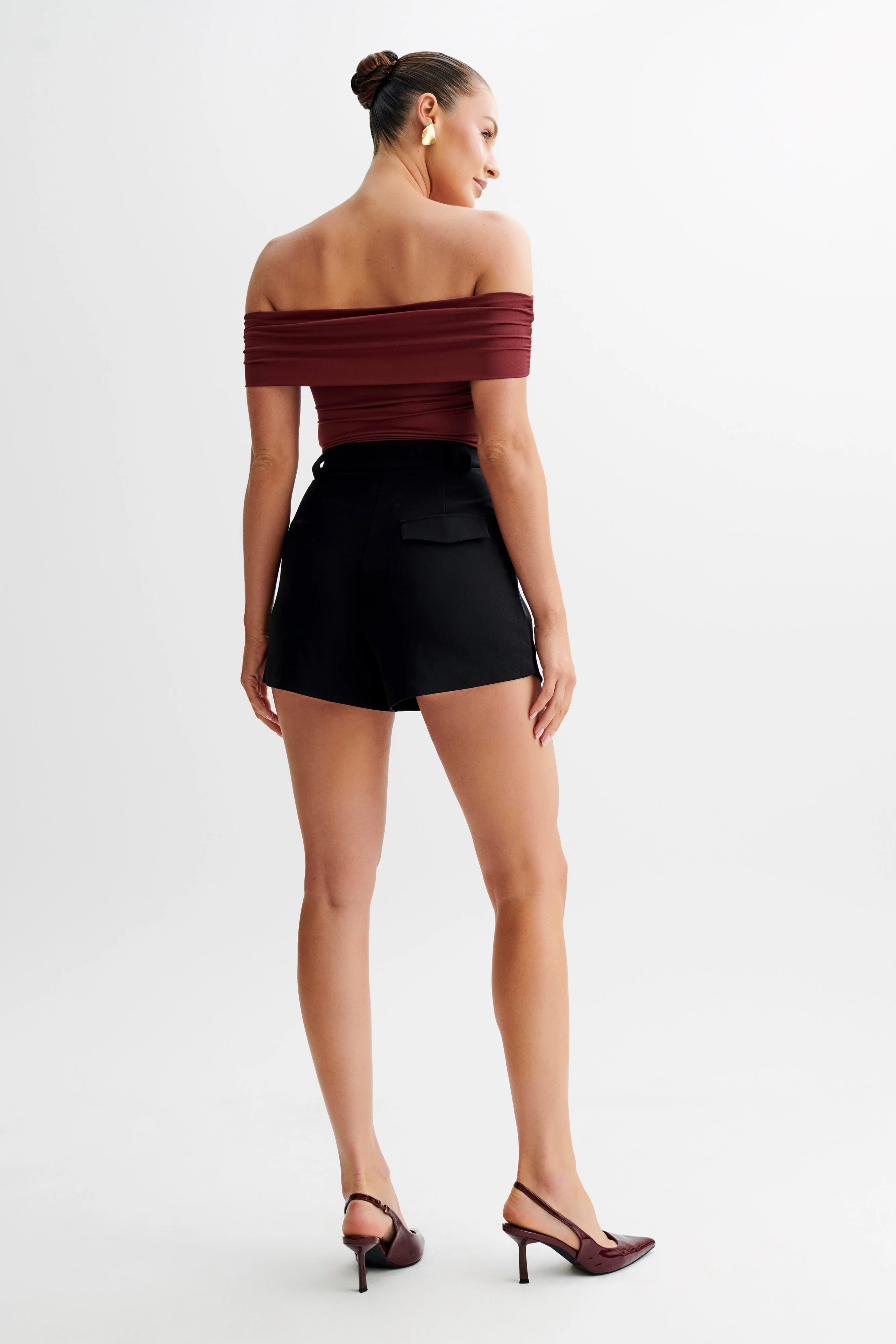 Meena Recycled Nylon Off Shoulder Top - Wine