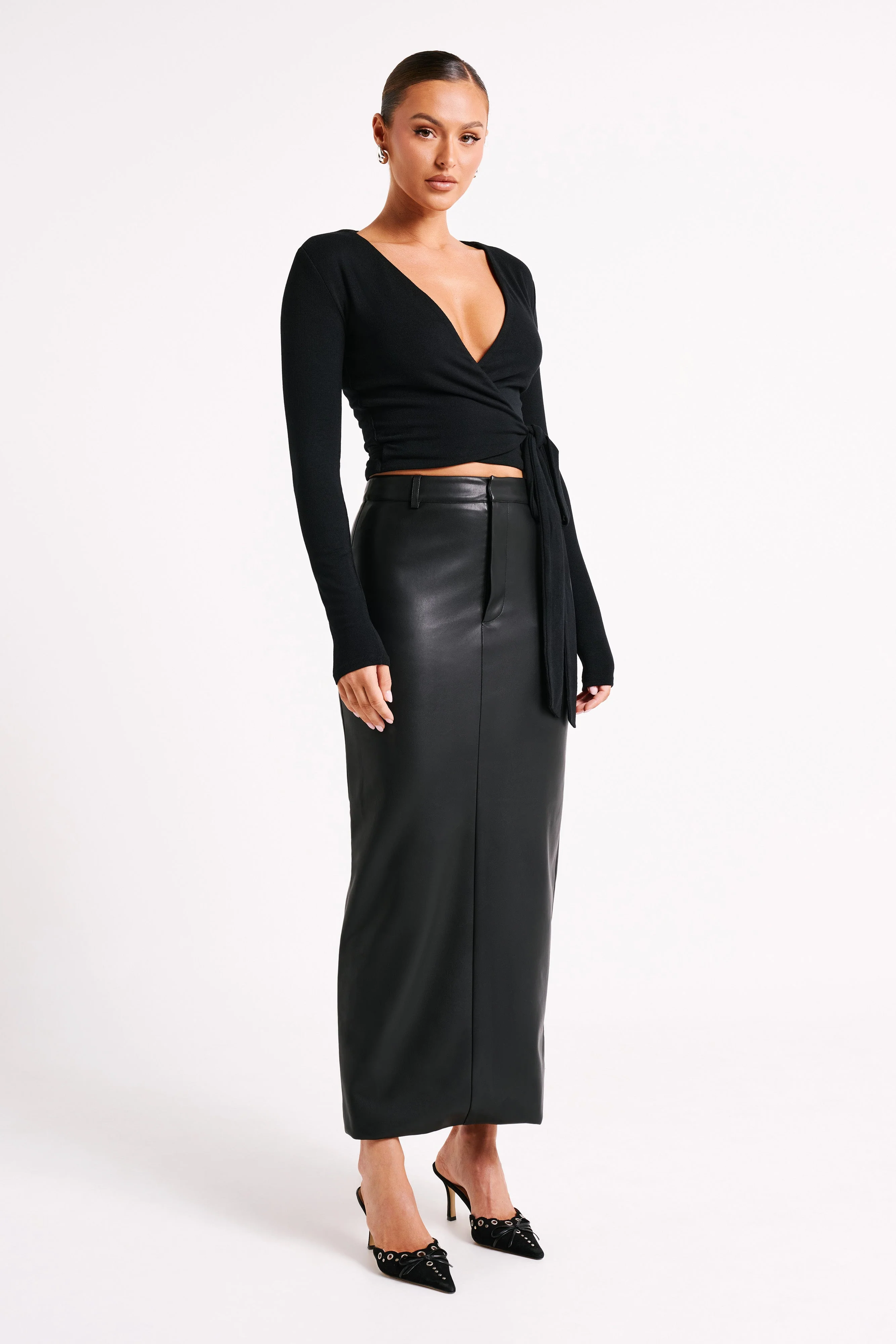 Lottie Faux Leather Maxi Skirt - Black