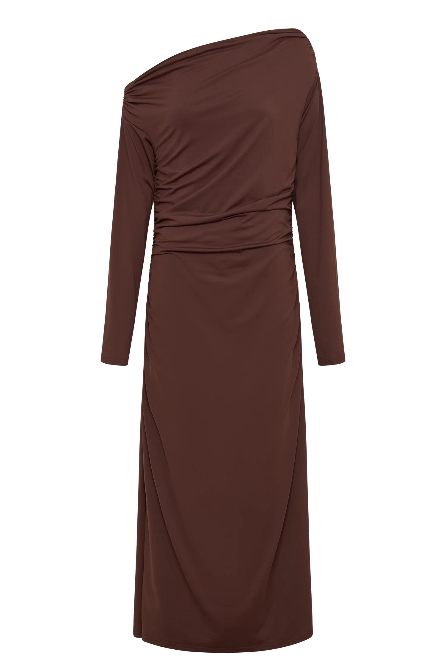 Christabel Recycled Nylon Ruched Midi Dress - Chocolate