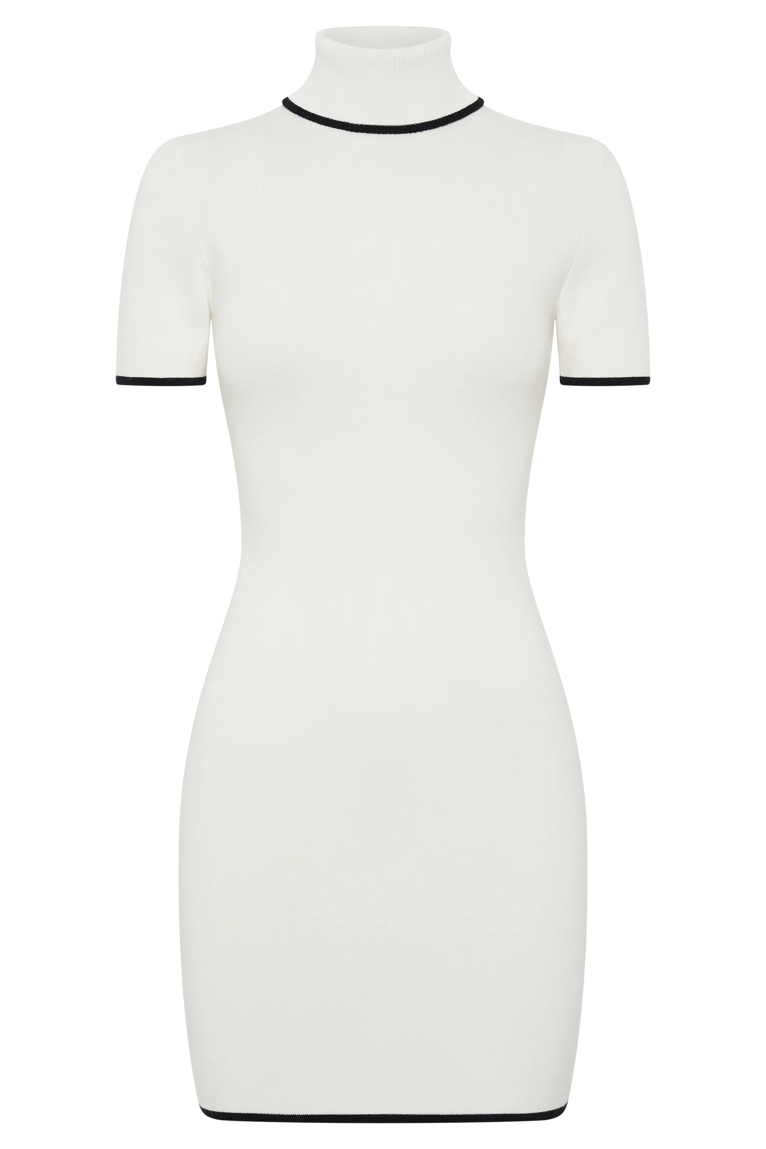 Hayley Turtleneck Contrast Knit Mini Dress - Ivory
