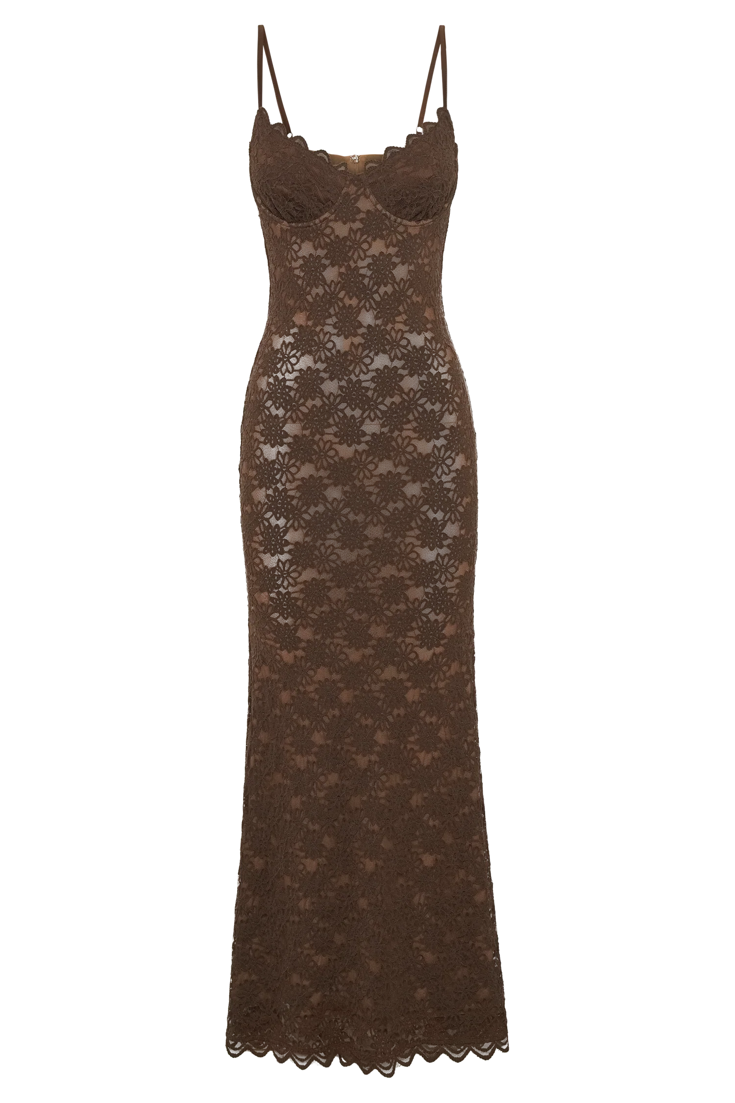 Joelle Lace Cupped Maxi Dress - Chocolate