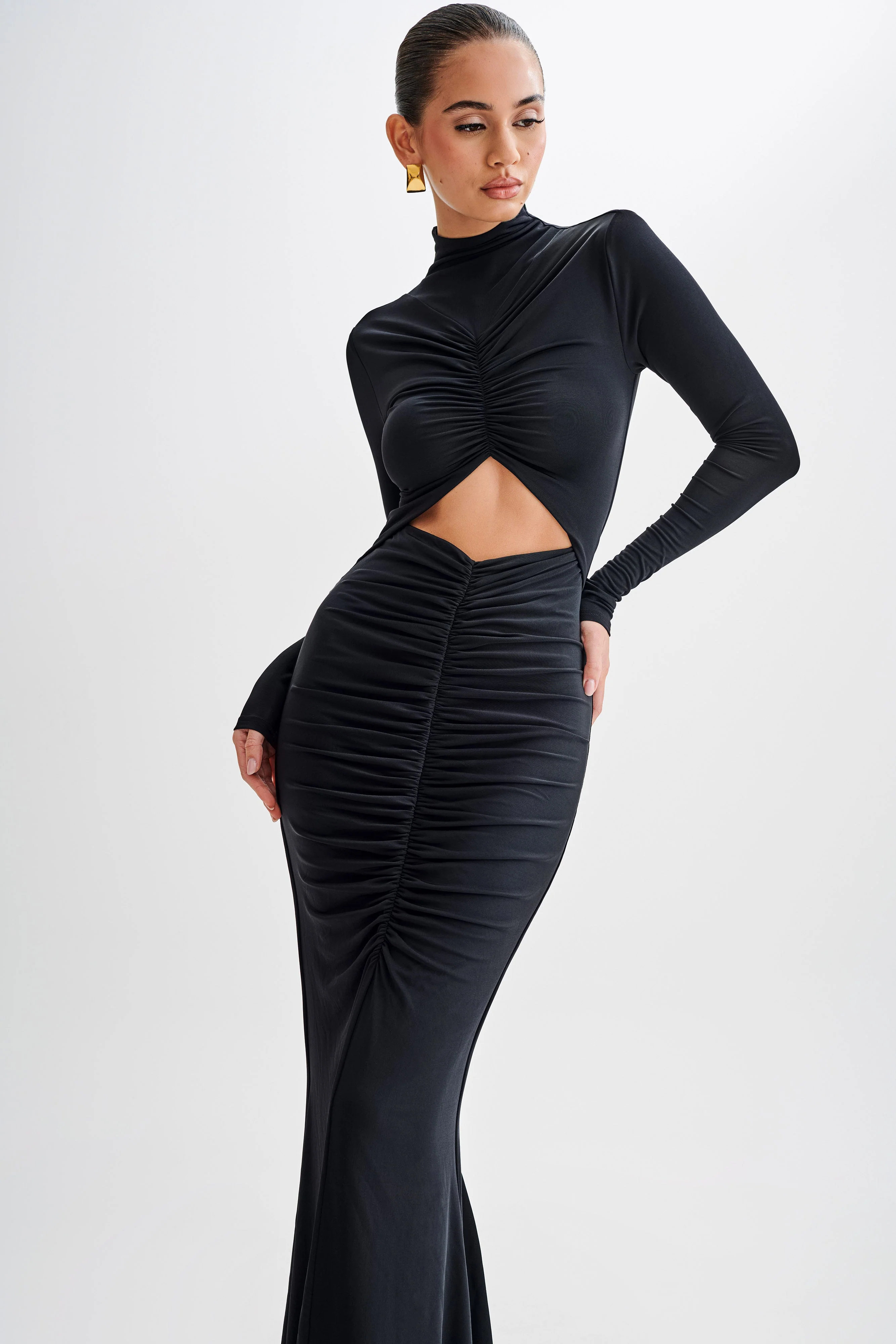 Pia Slinky Long Sleeve Cutout Maxi Dress - Black