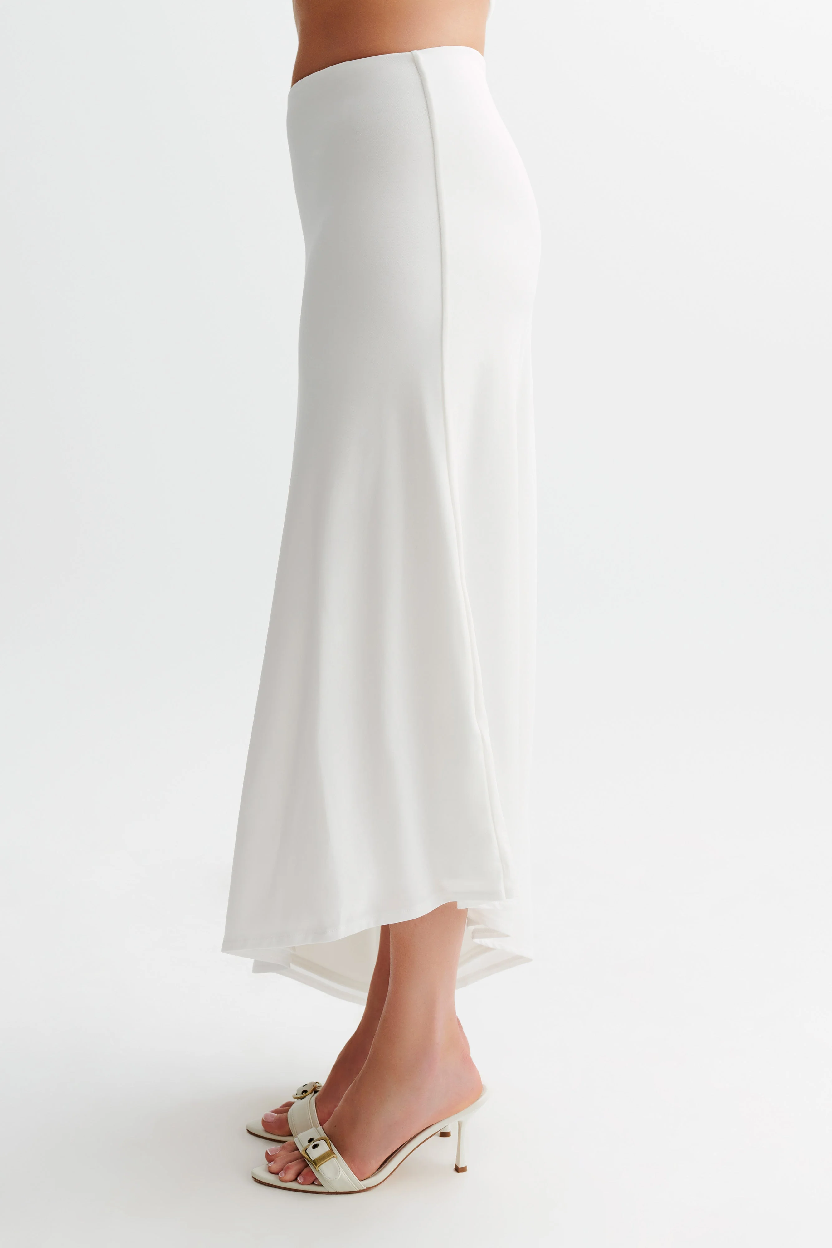 Bea Asymmetrical Slinky Maxi Skirt - White