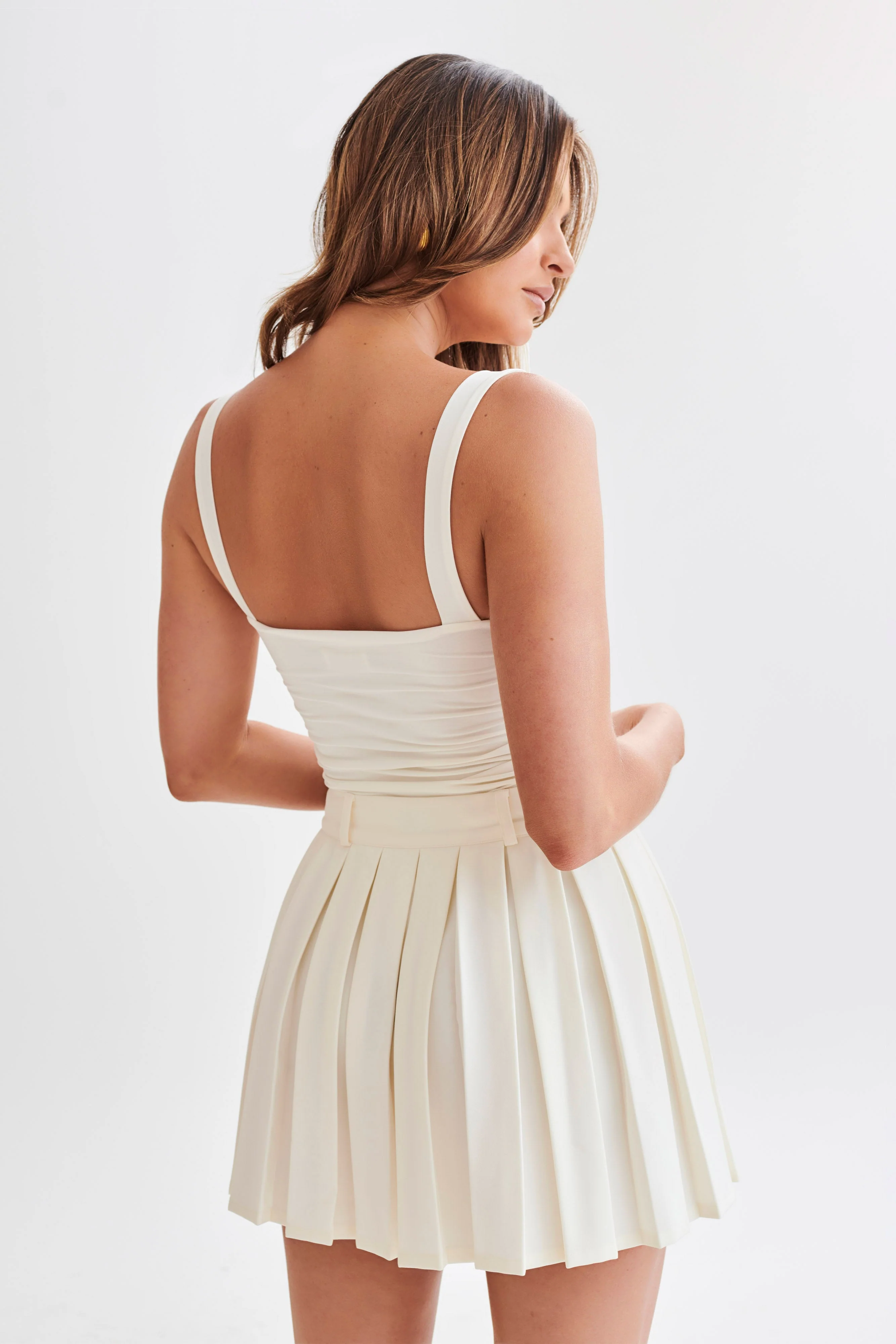 Hailey Slinky Long Line Sweetheart Top - Ivory