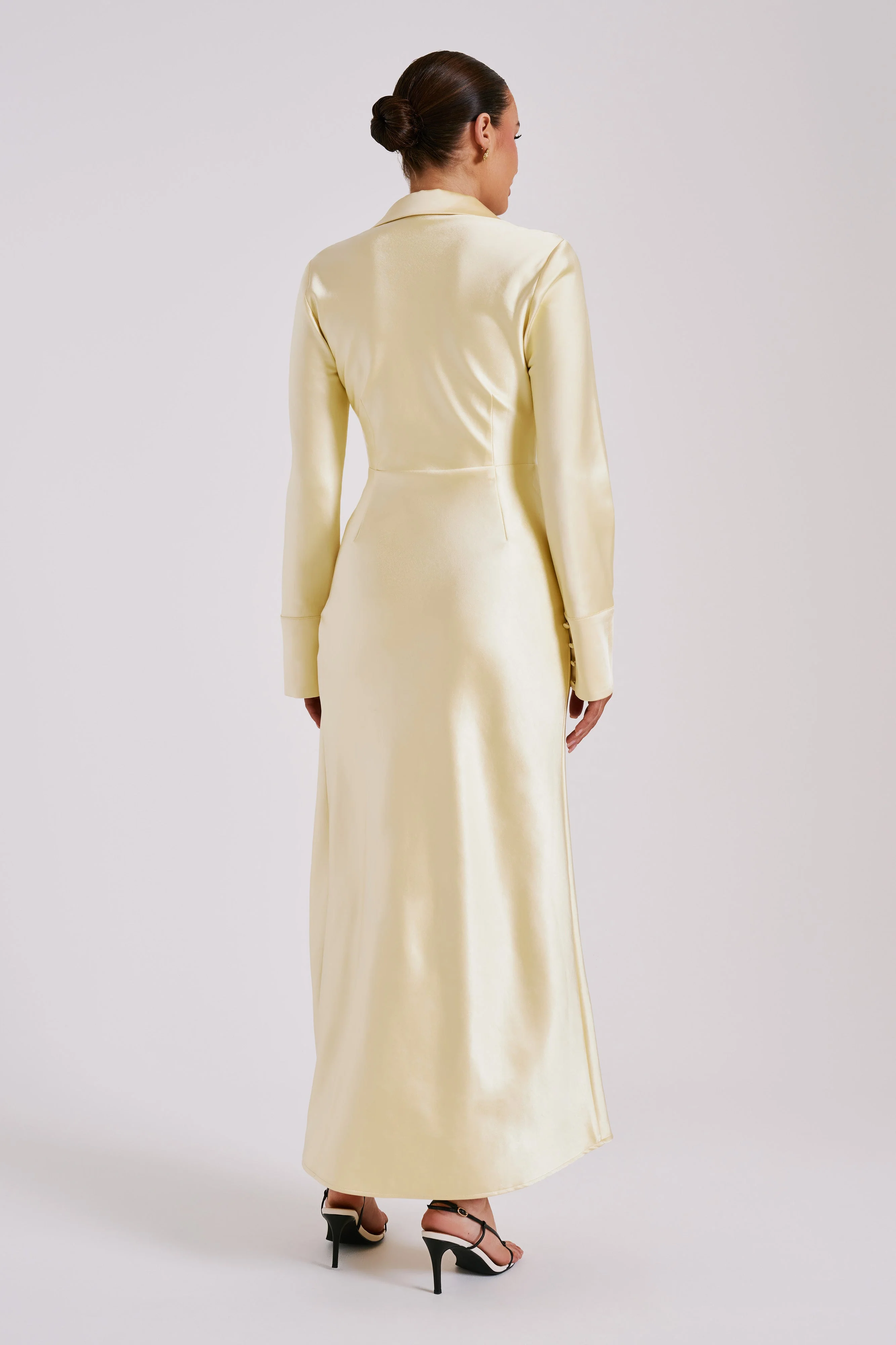 Whitley Satin Collared Maxi Dress - Butter