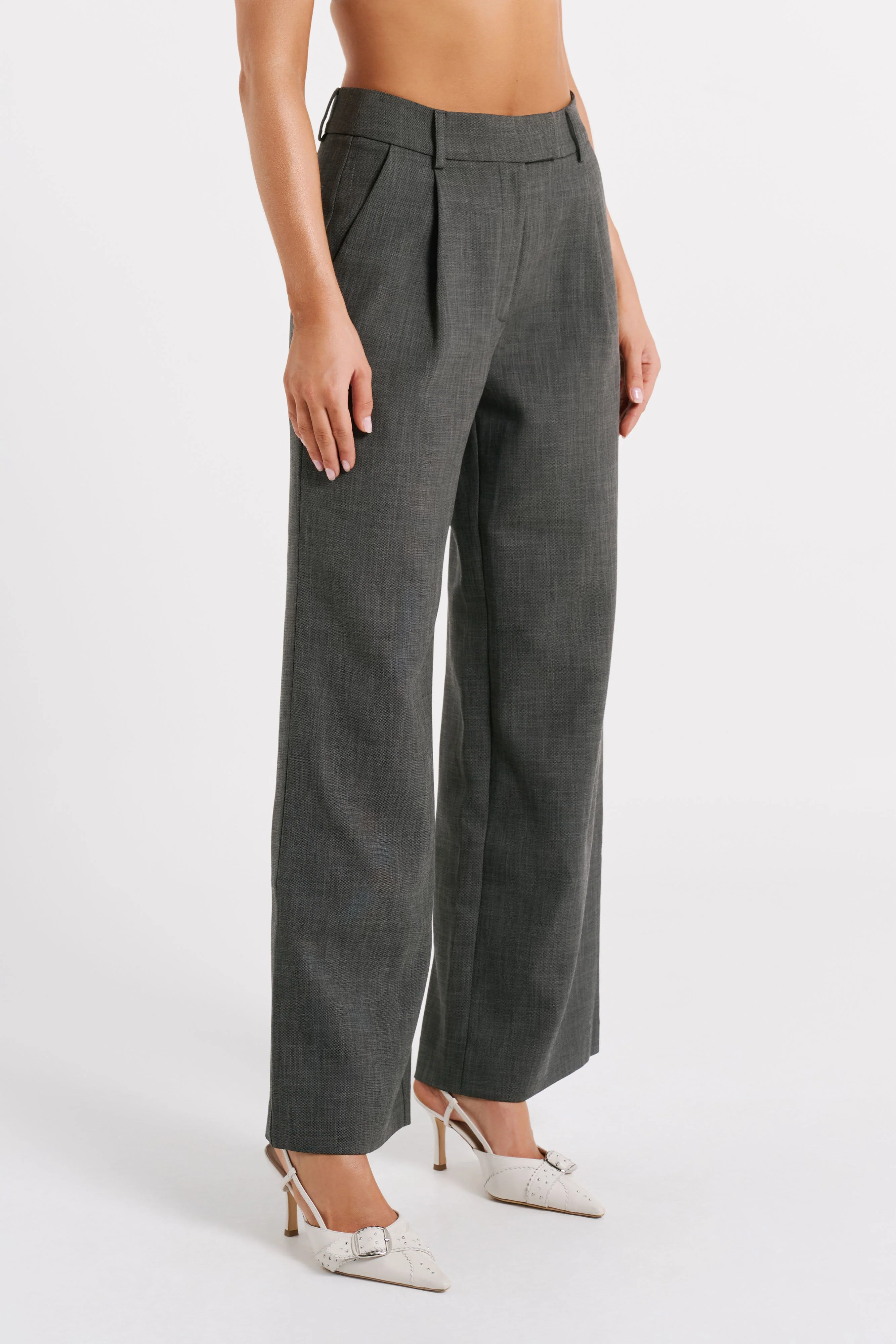 Natalie Textured Wide Leg Pant - Charcoal