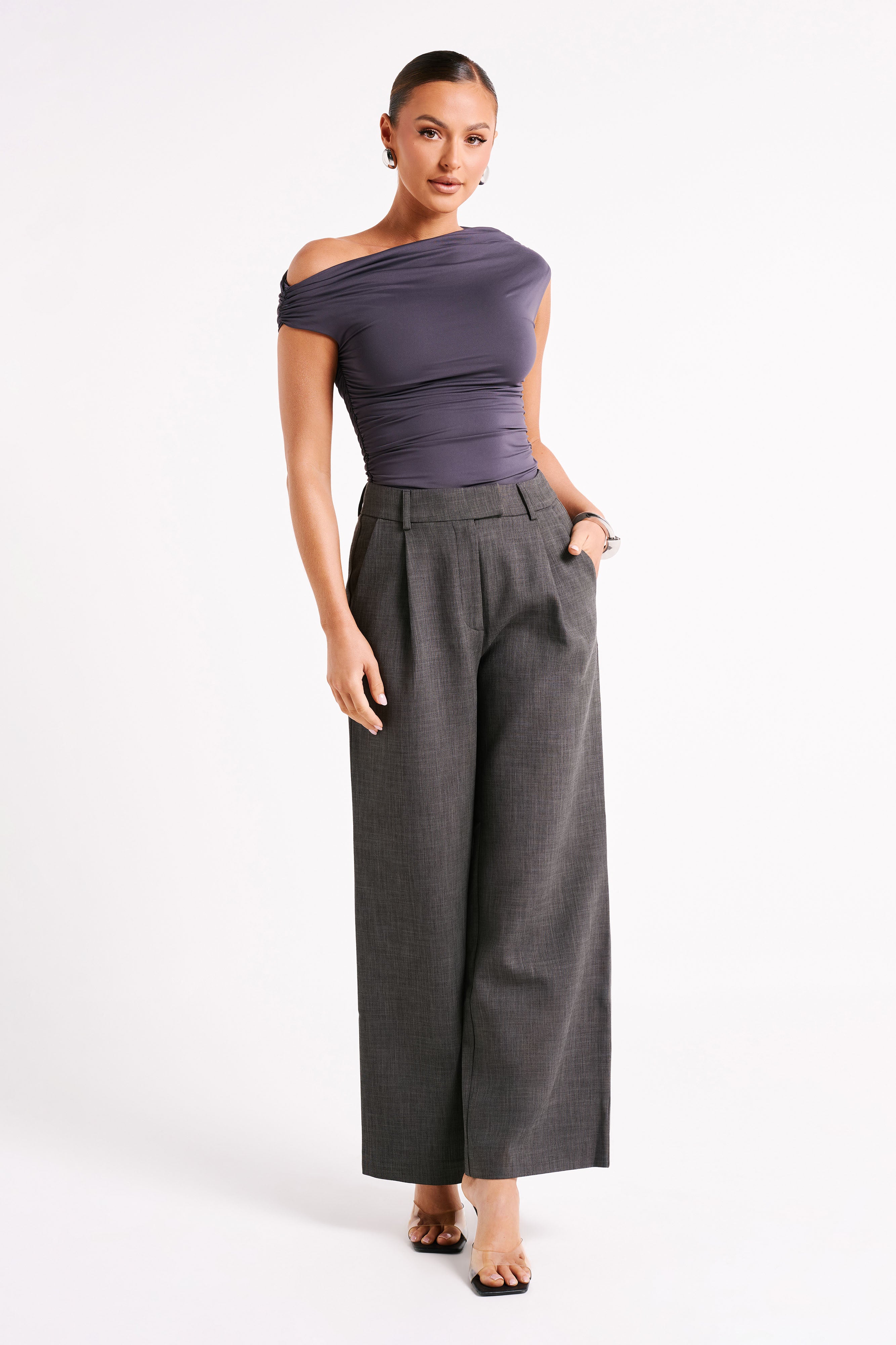 Natalie Textured Wide Leg Pant - Charcoal