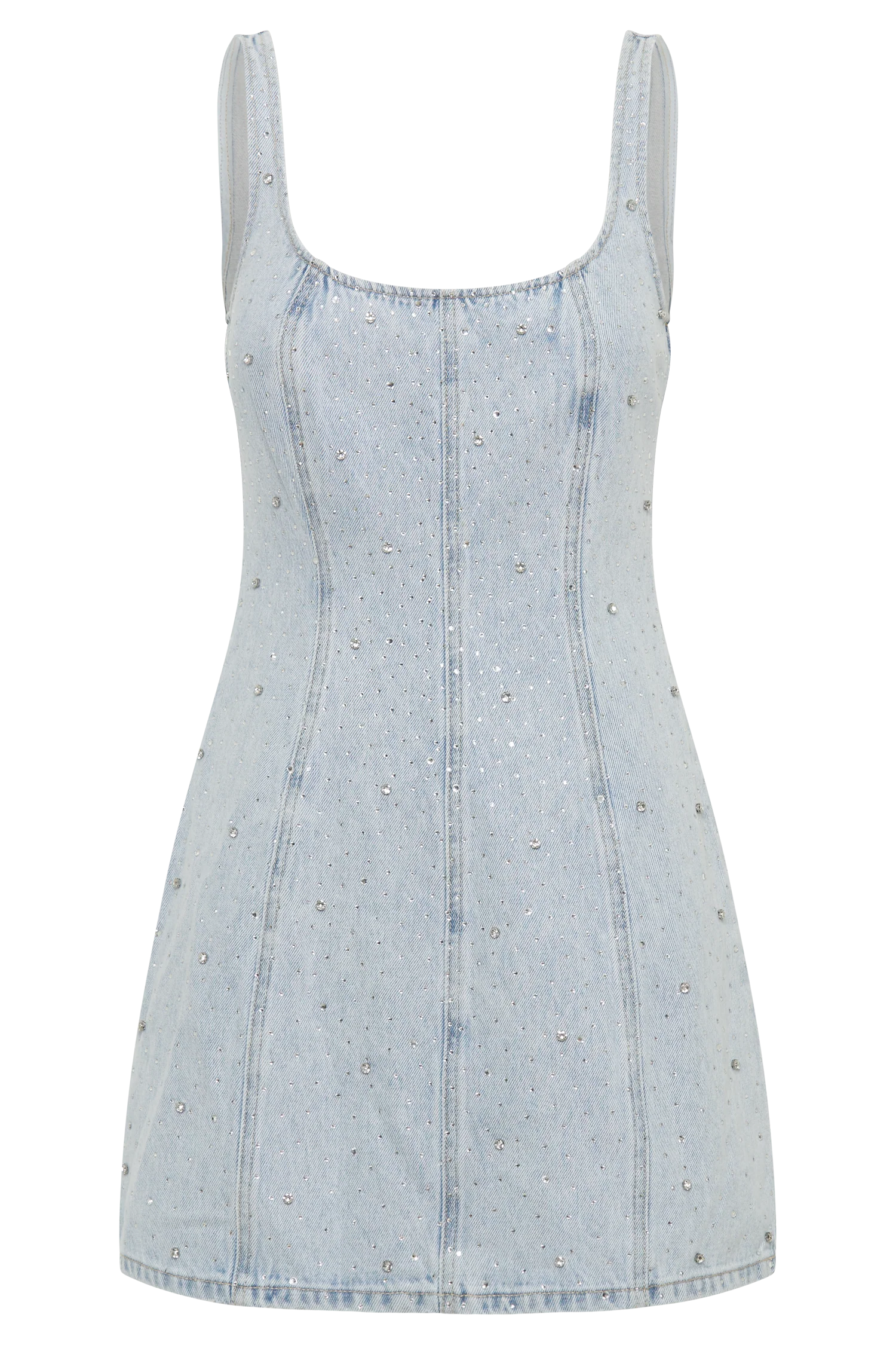 Rue Embellished Denim Mini Dress - Light Blue