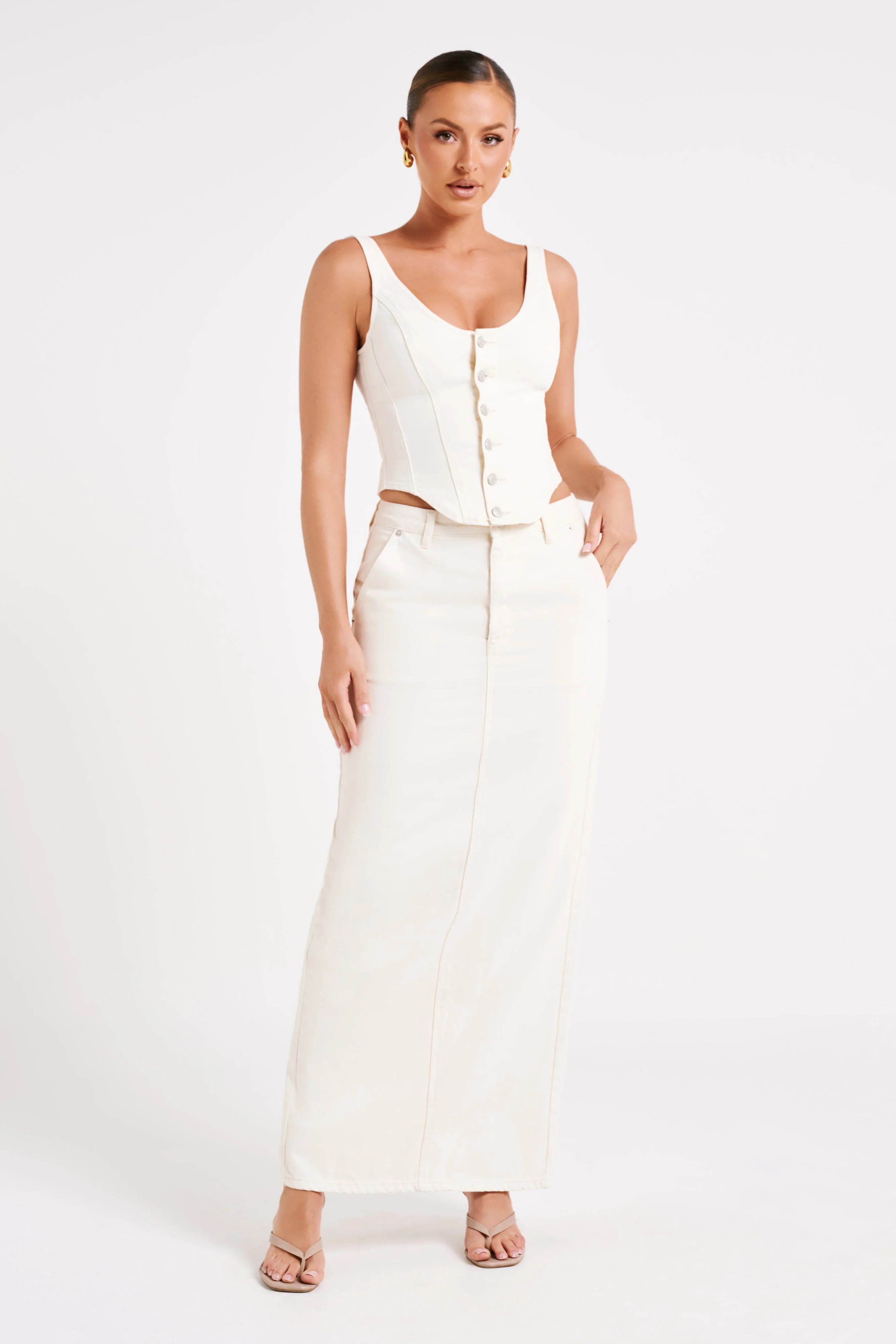 Illona Denim Maxi Skirt - Ecru