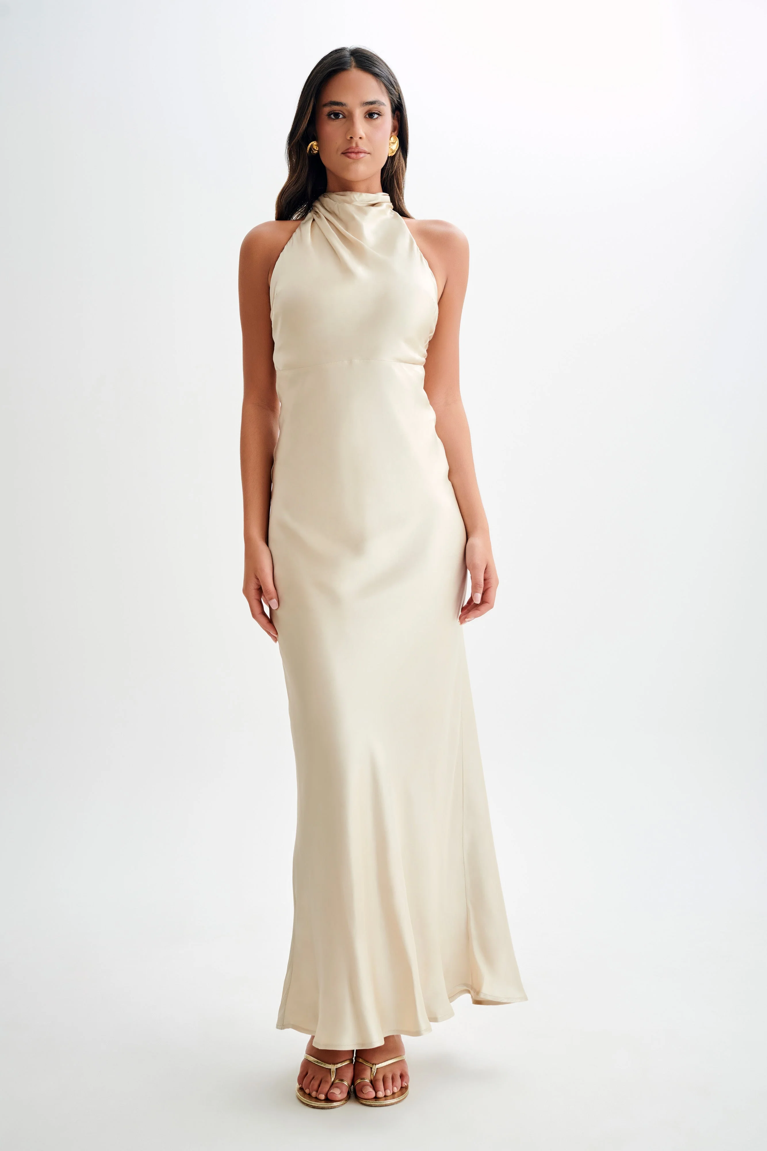 Esther Iridescent Satin Cowl Maxi Dress - Gold
