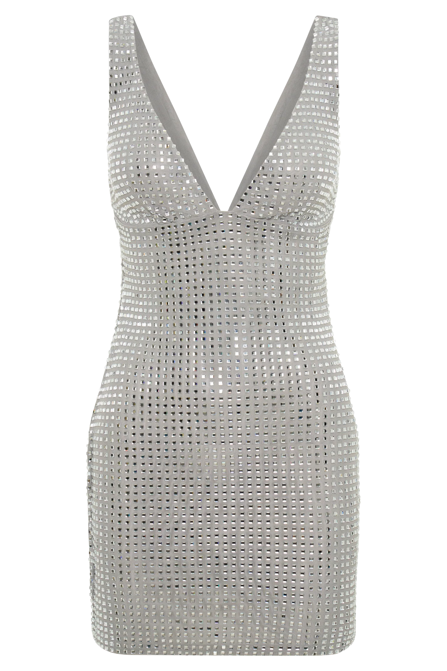 Ryann Mirrored Diamante Mini Dress - Silver