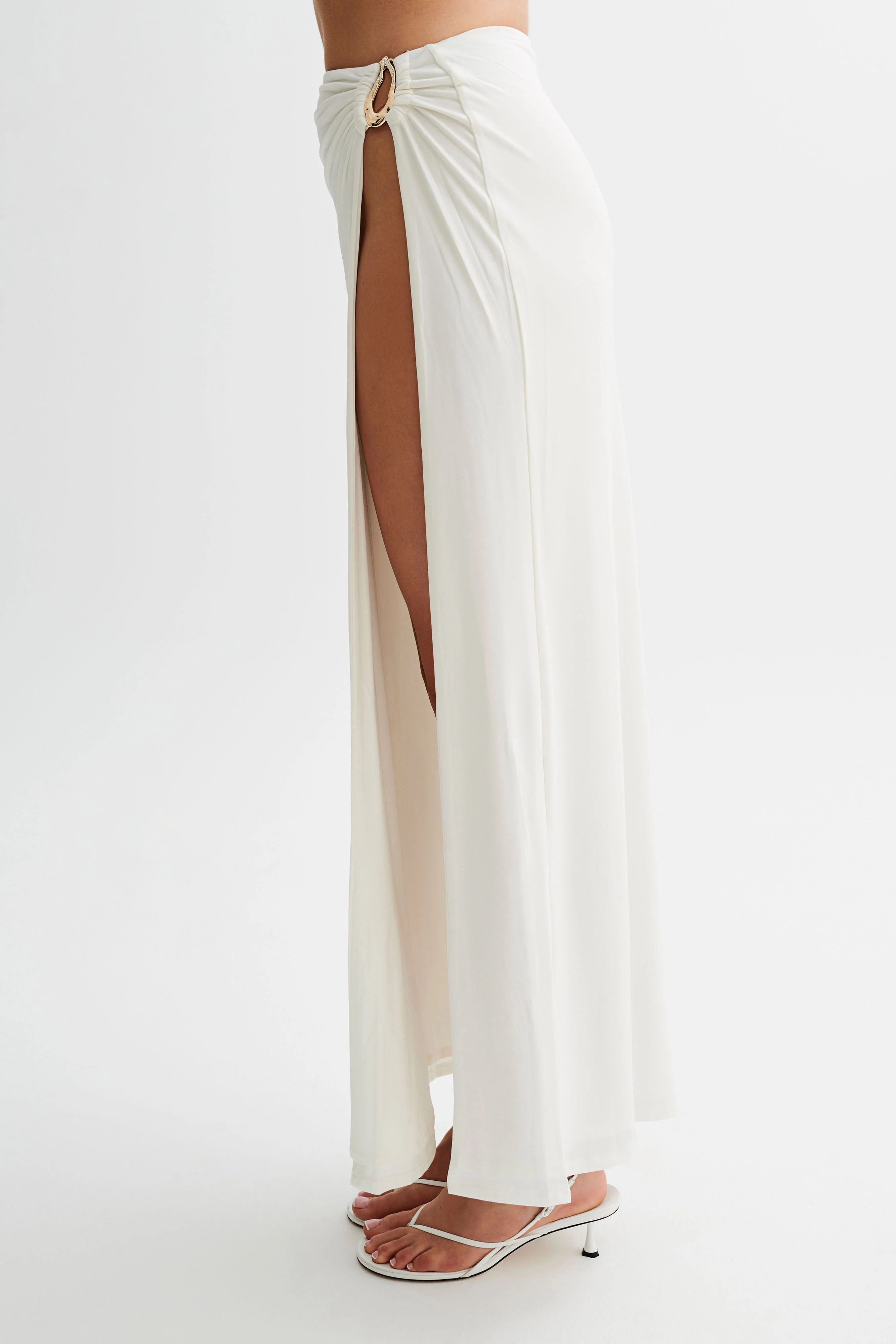 Suri Slinky Maxi Skirt With Gold Hardware - White