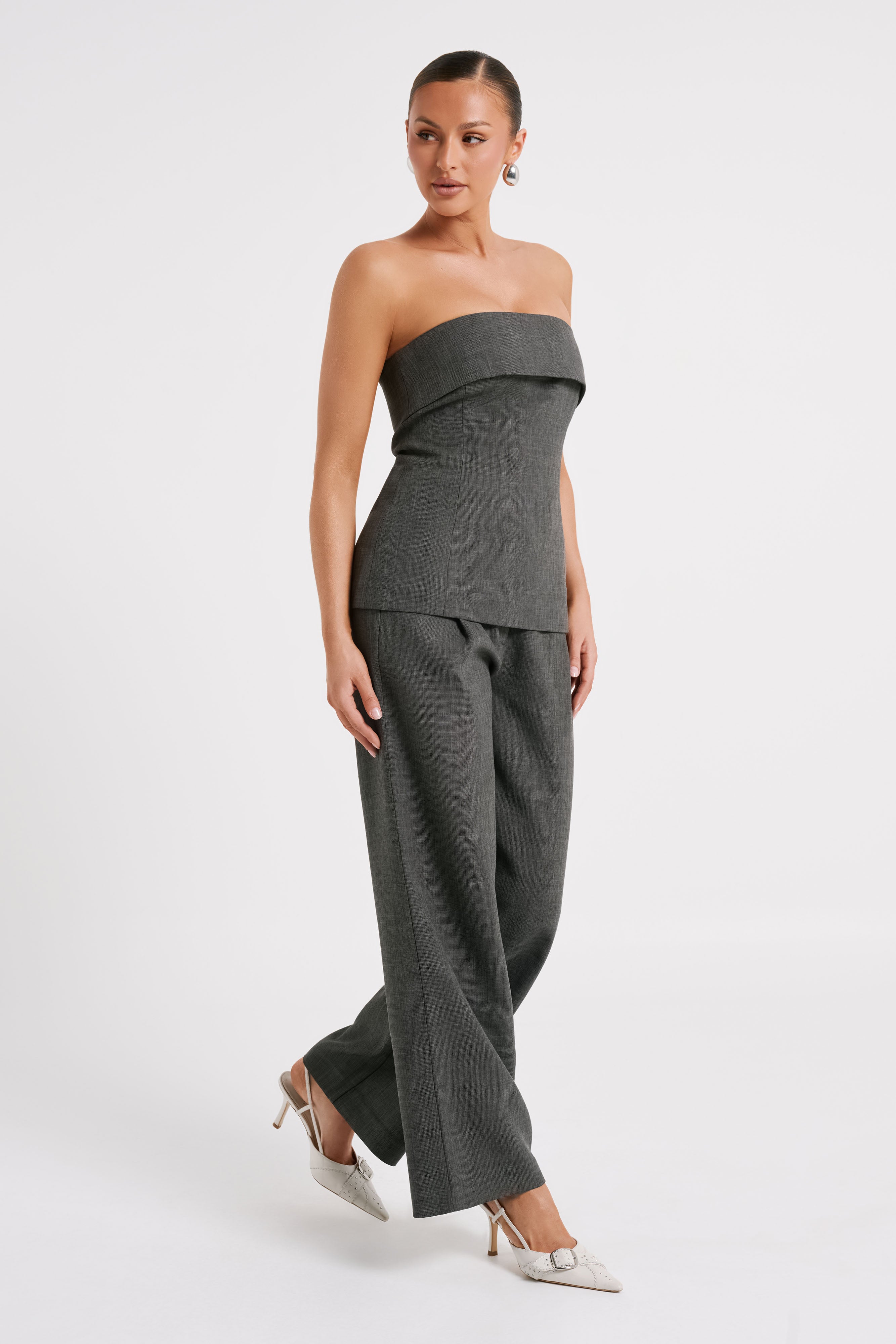 Natalie Textured Wide Leg Pant - Charcoal