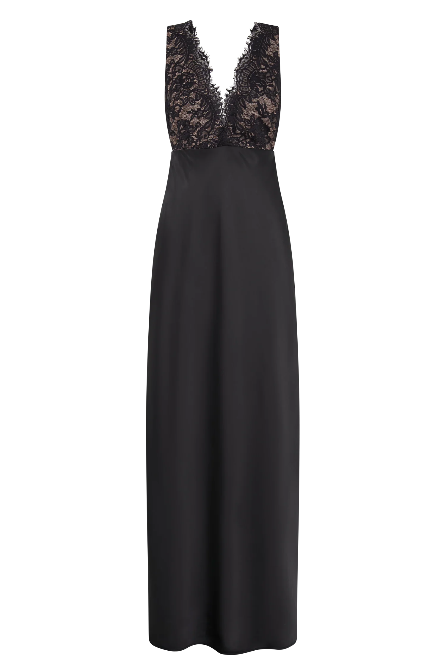 Ricci Satin And Lace Maxi Dress - Black