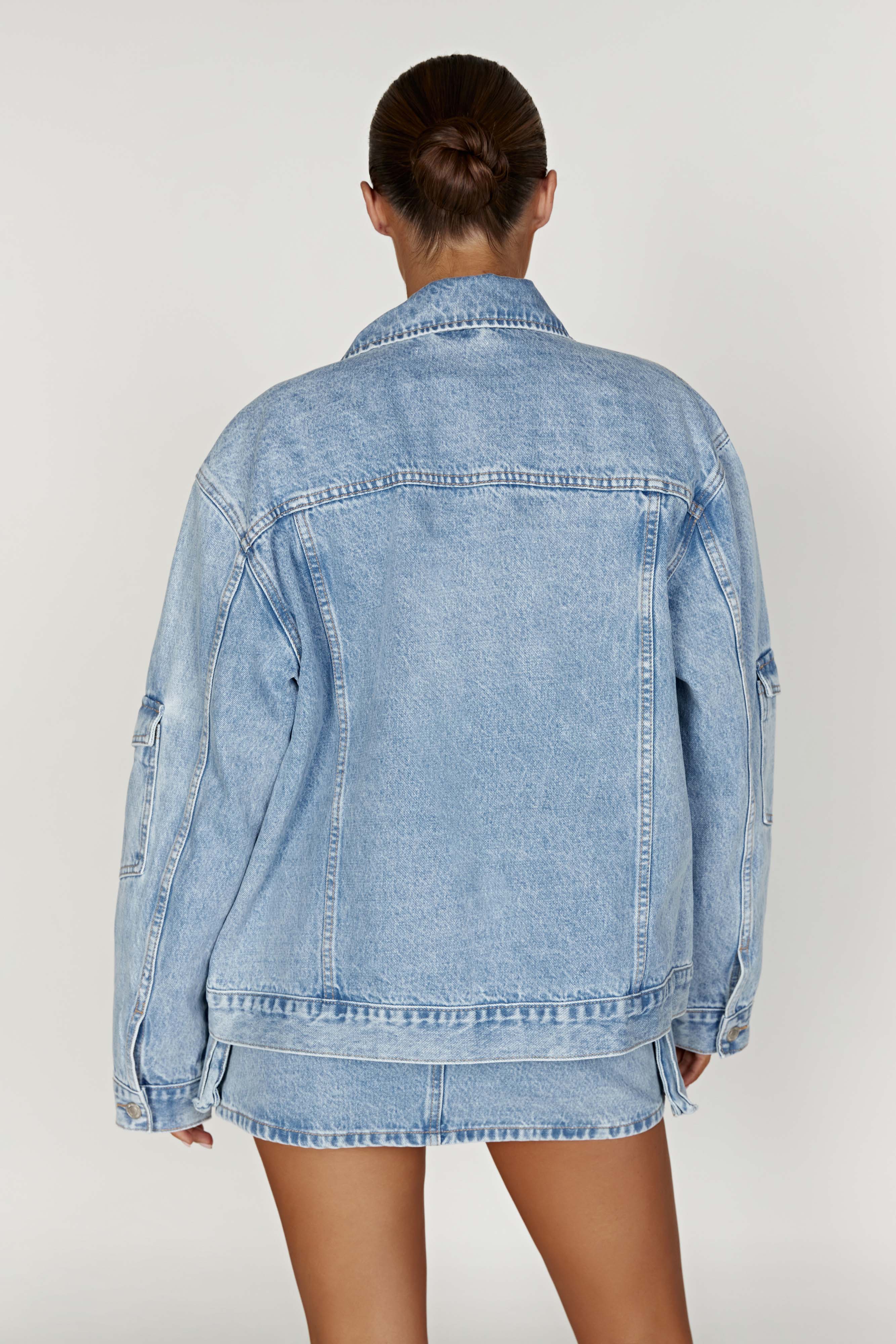 Rylee Oversized Denim Jacket - Mid Blue
