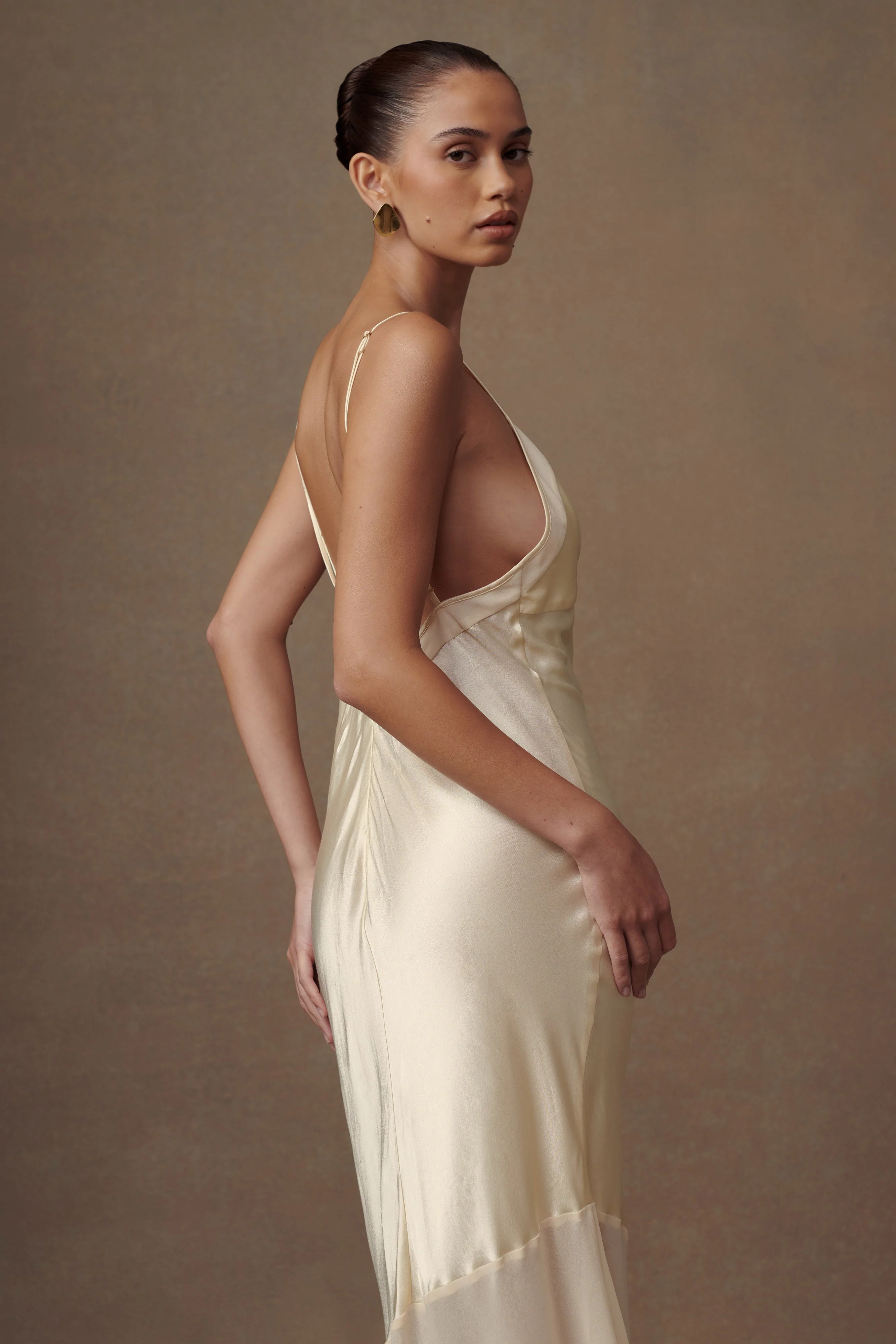 Evelyn Iridescent Satin Maxi Dress - Lemon Sorbet