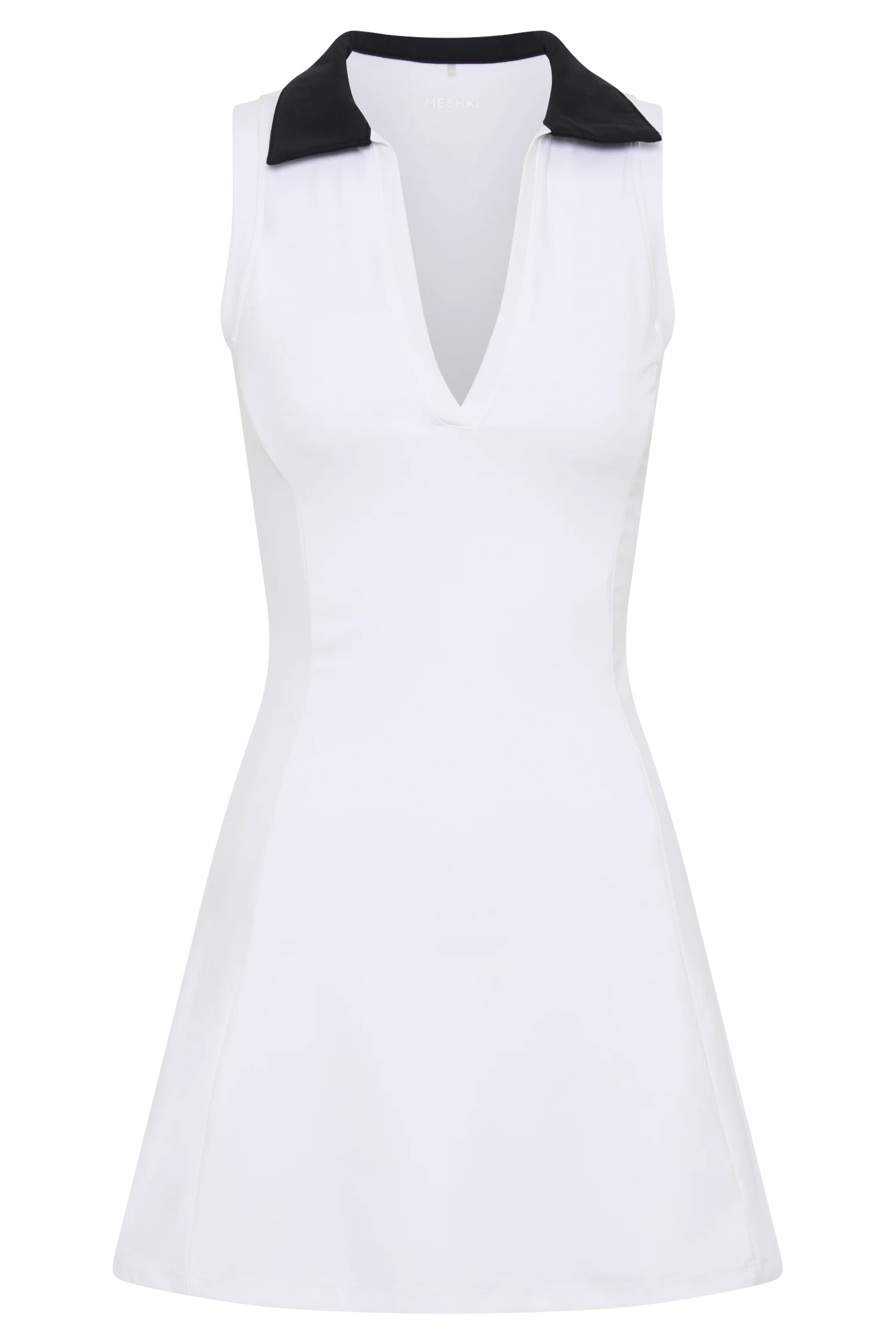 Estelle Sleeveless Collared Active Mini Dress - Black/White