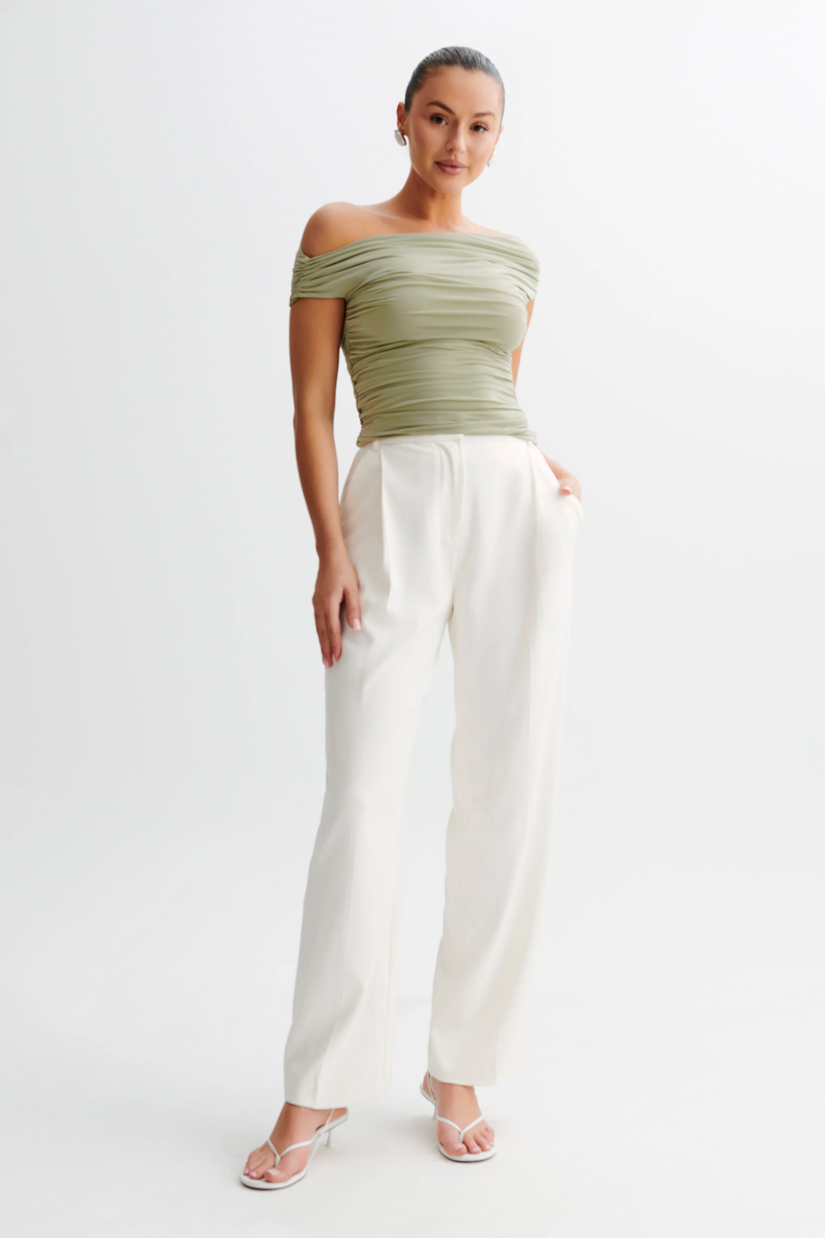 Alayna Slinky Ruched Top - Sage